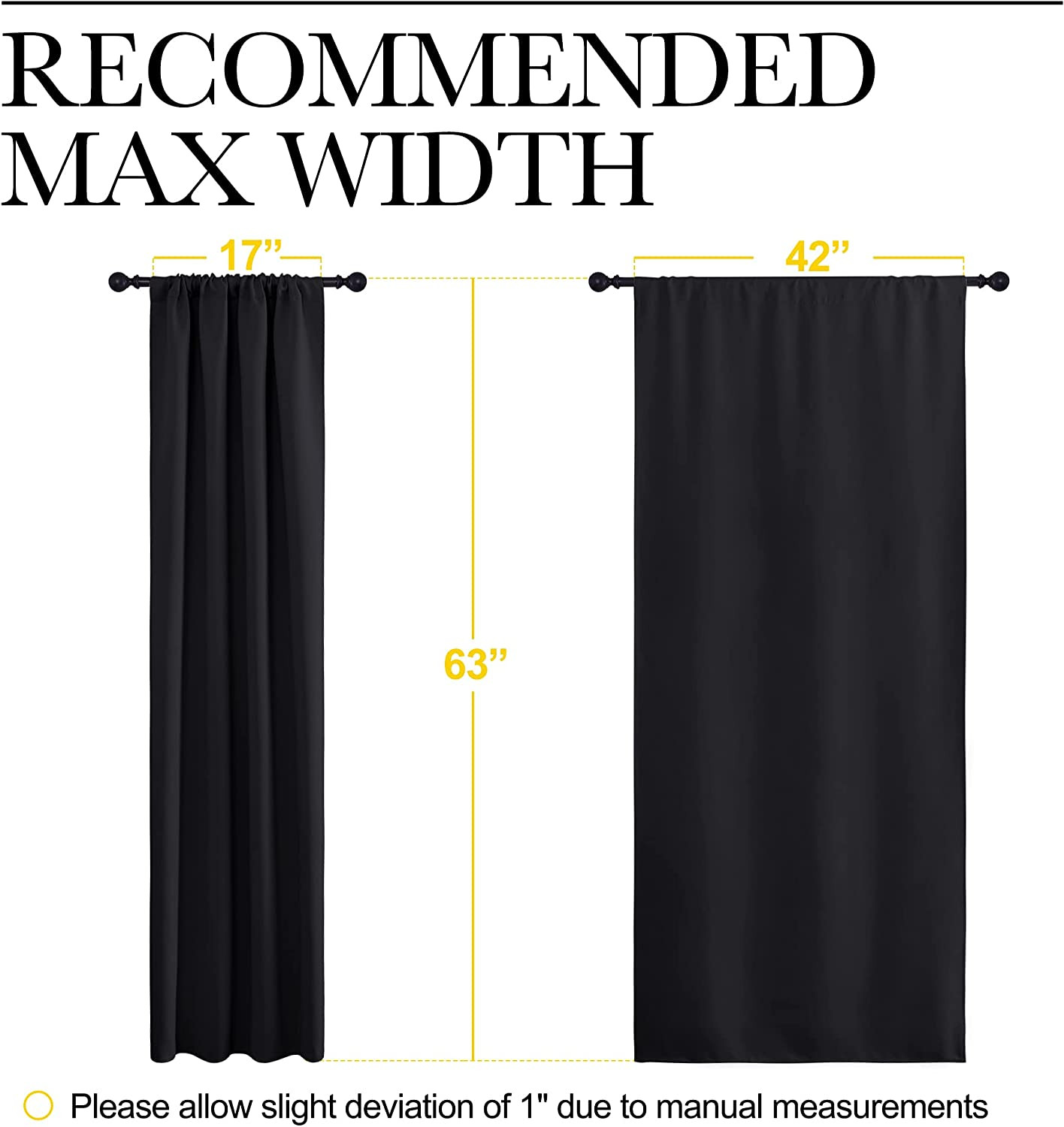 Blackout Curtains 2 Panels 42x63in Thermal Insulated Drapes for Bedroom Black
