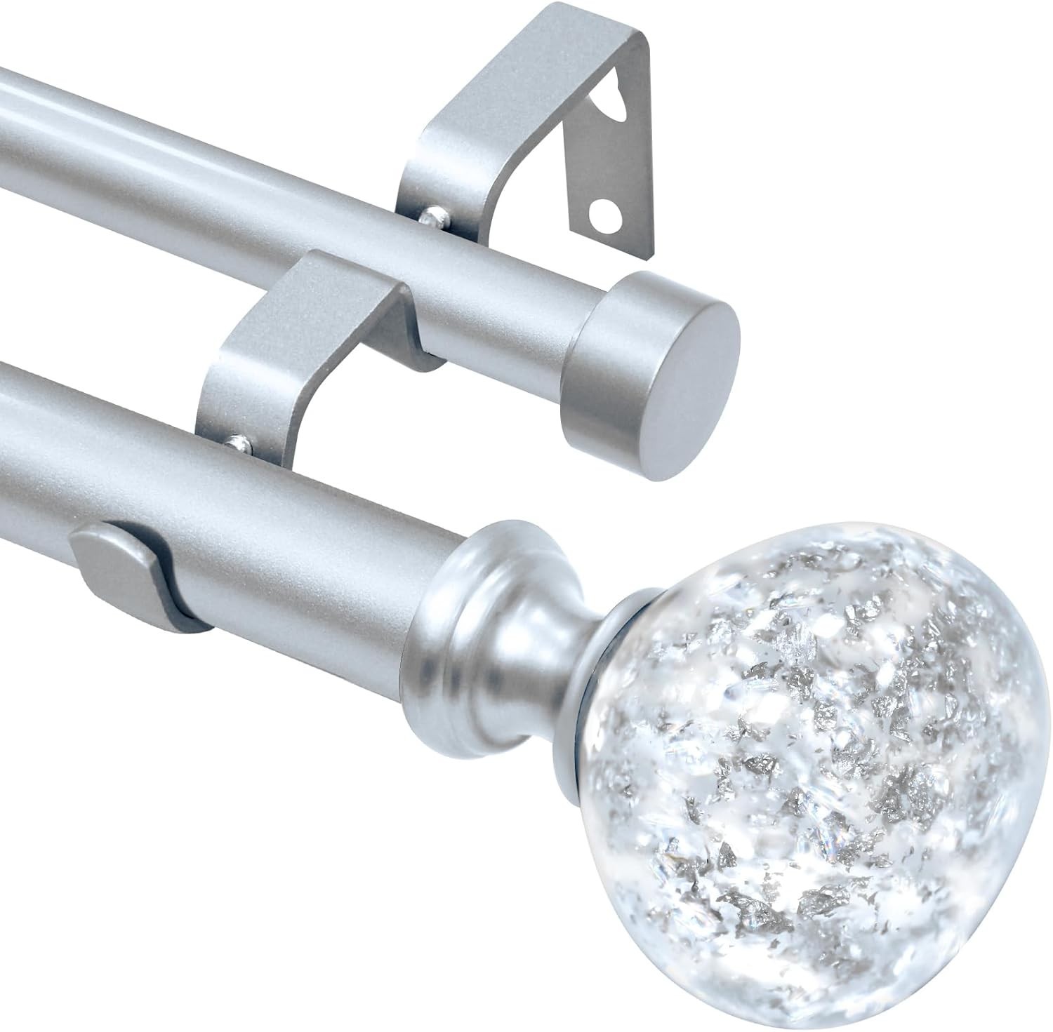 Gorgeous Silver Foil Double Curtain Rod Adjustable 66-120 Inches for Any Home