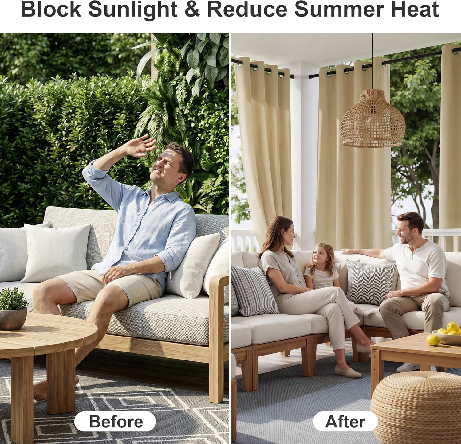 Outdoor Curtains for Patio Waterproof Block Sunlight Thermal Insulated Privacy A