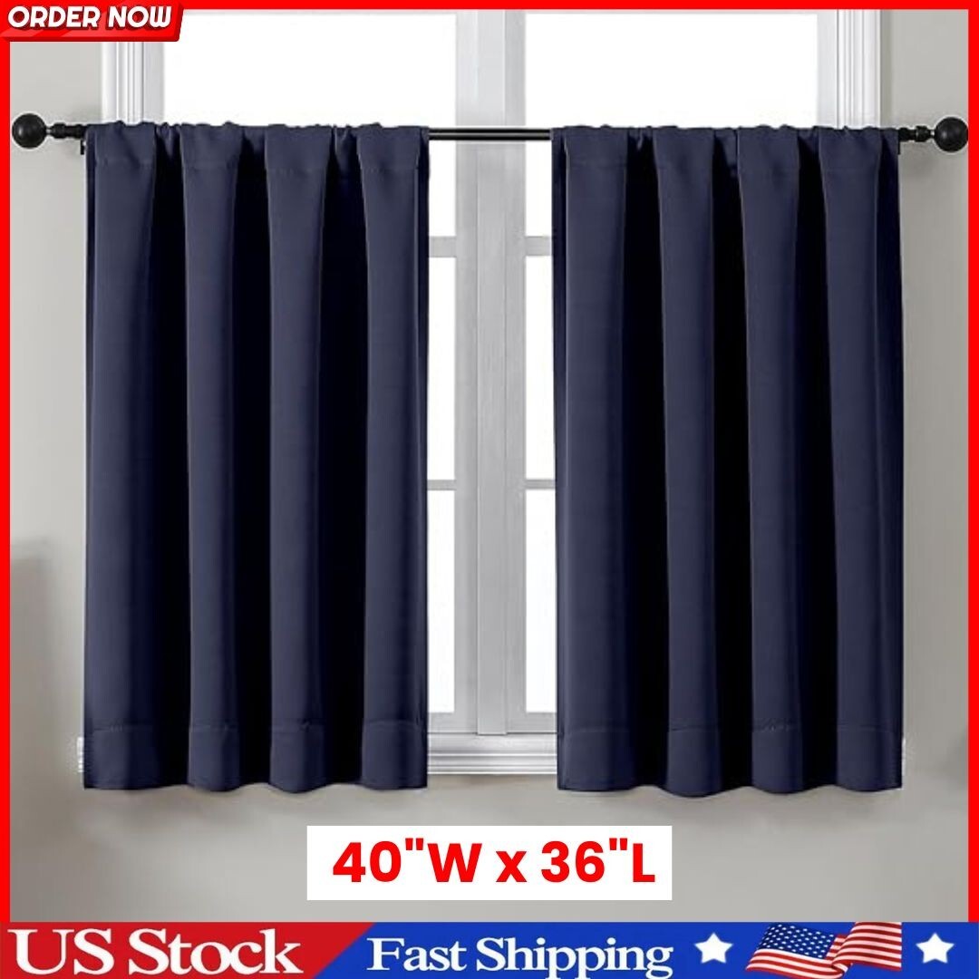 Kitchen Curtains 36″ Long for SMALL Window Short Drapes Navy BLUE 40 X 36 In