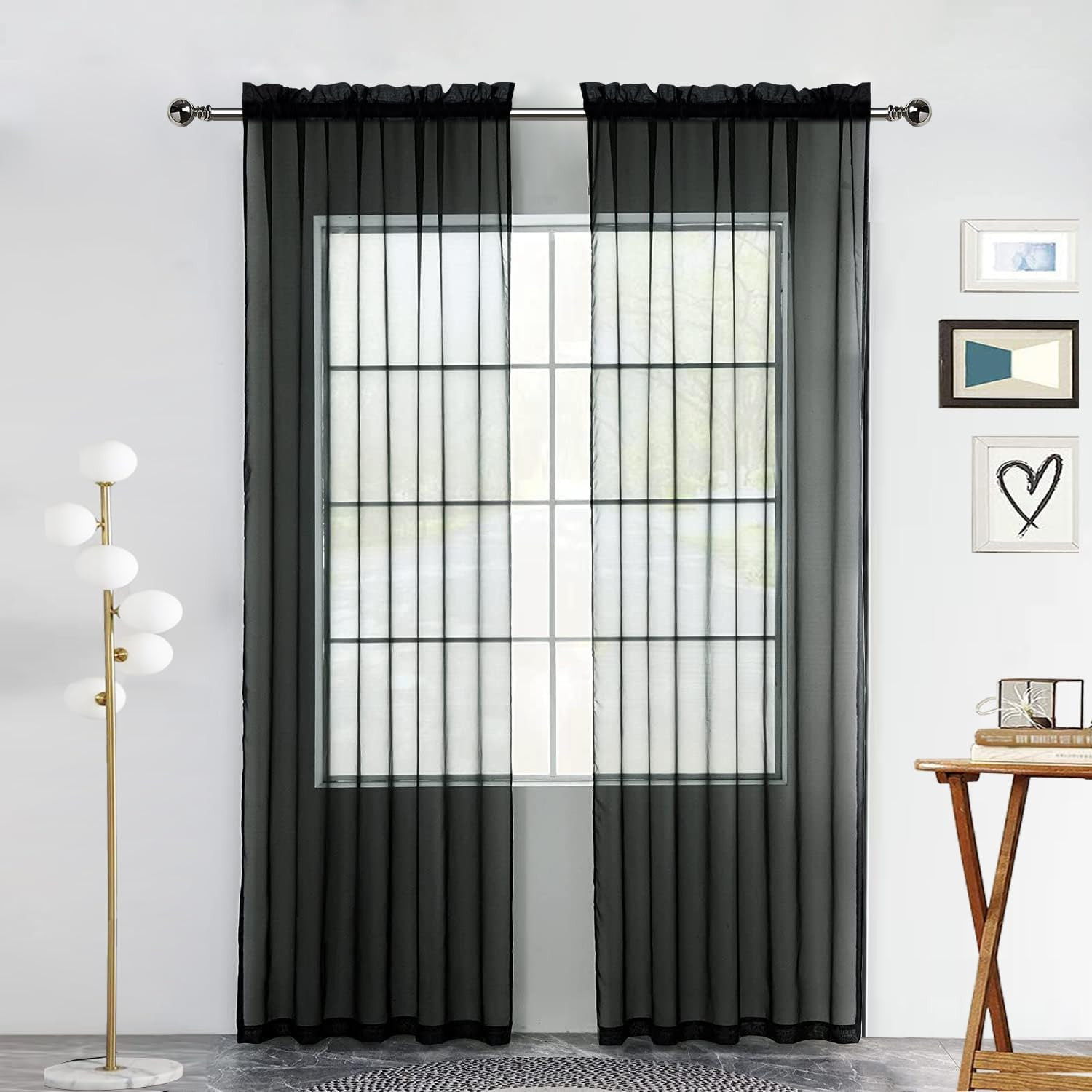 Solid Sheer Rod Pocket Curtain Voile Draperies 2 Panels White Beige Black Grey C