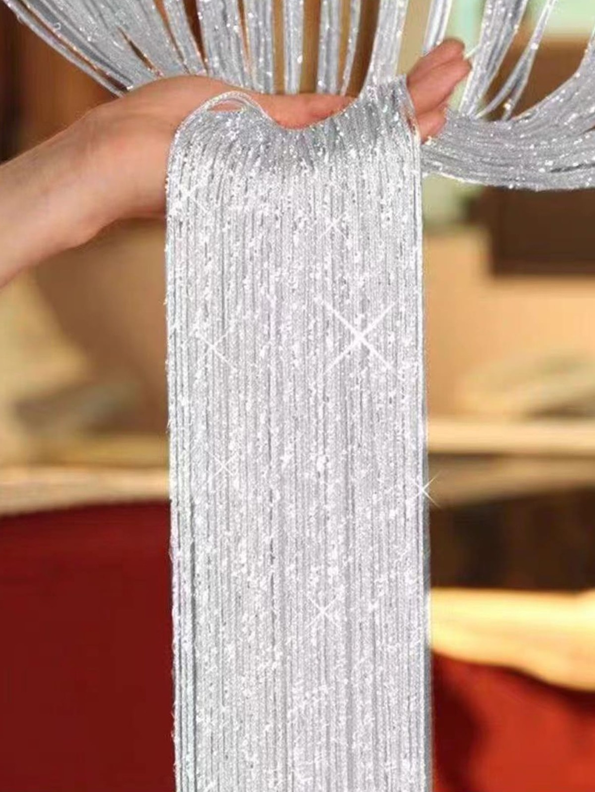 Shiny White Silver Thread Curtain 100x200cm 2 Packs 4 Packs