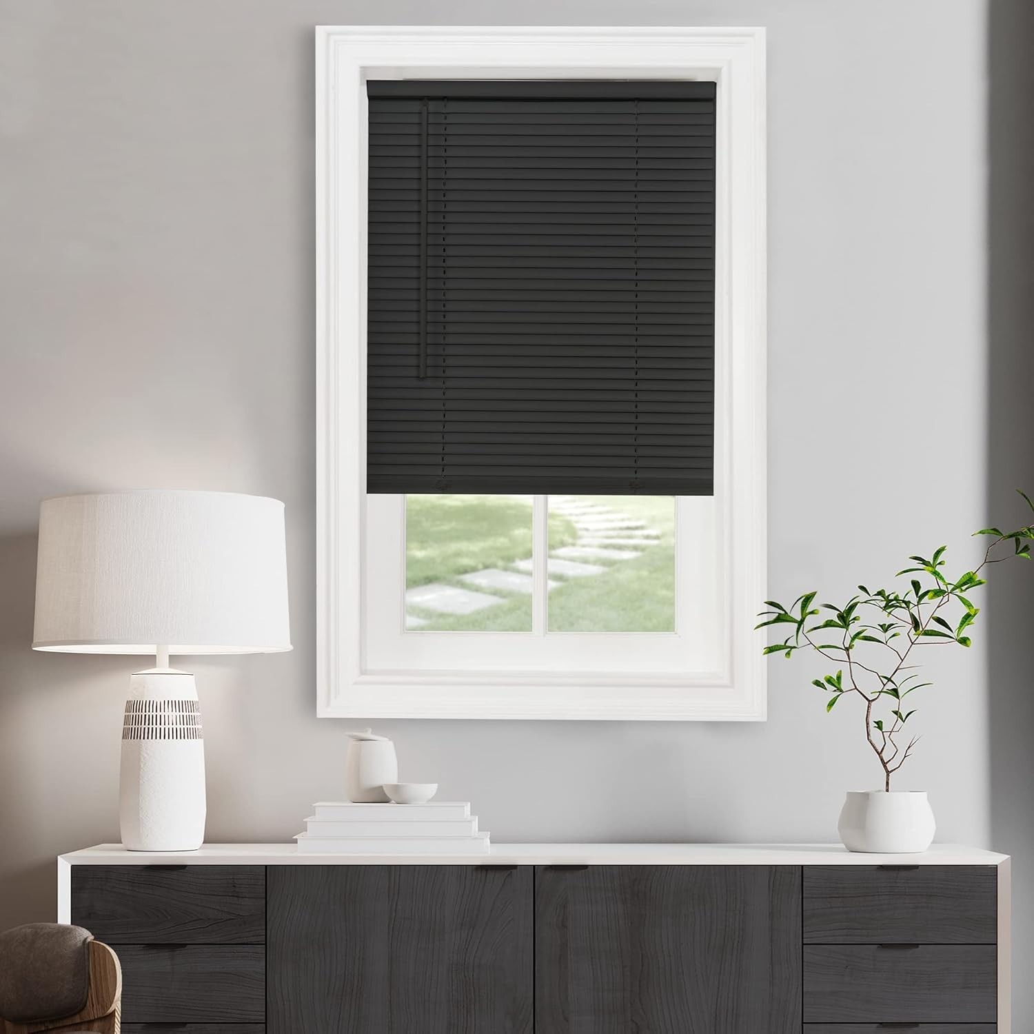 36×72 Black Cordless Window Blinds with Light Filtering and Wand Control