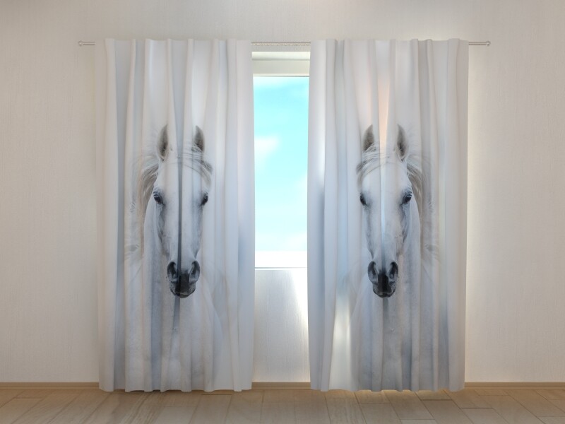 3D Photo Curtain Snowy-White Arabian Stallion Horses Wellmira Made to Measure