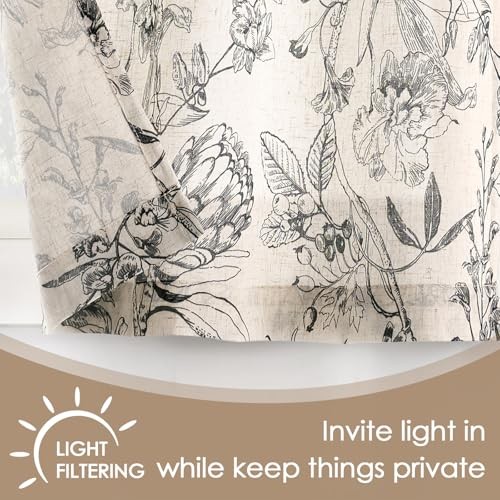Linen Floral Kitchen Tier 26″W x 36″L (Pack of 2) Flower Black on Beige