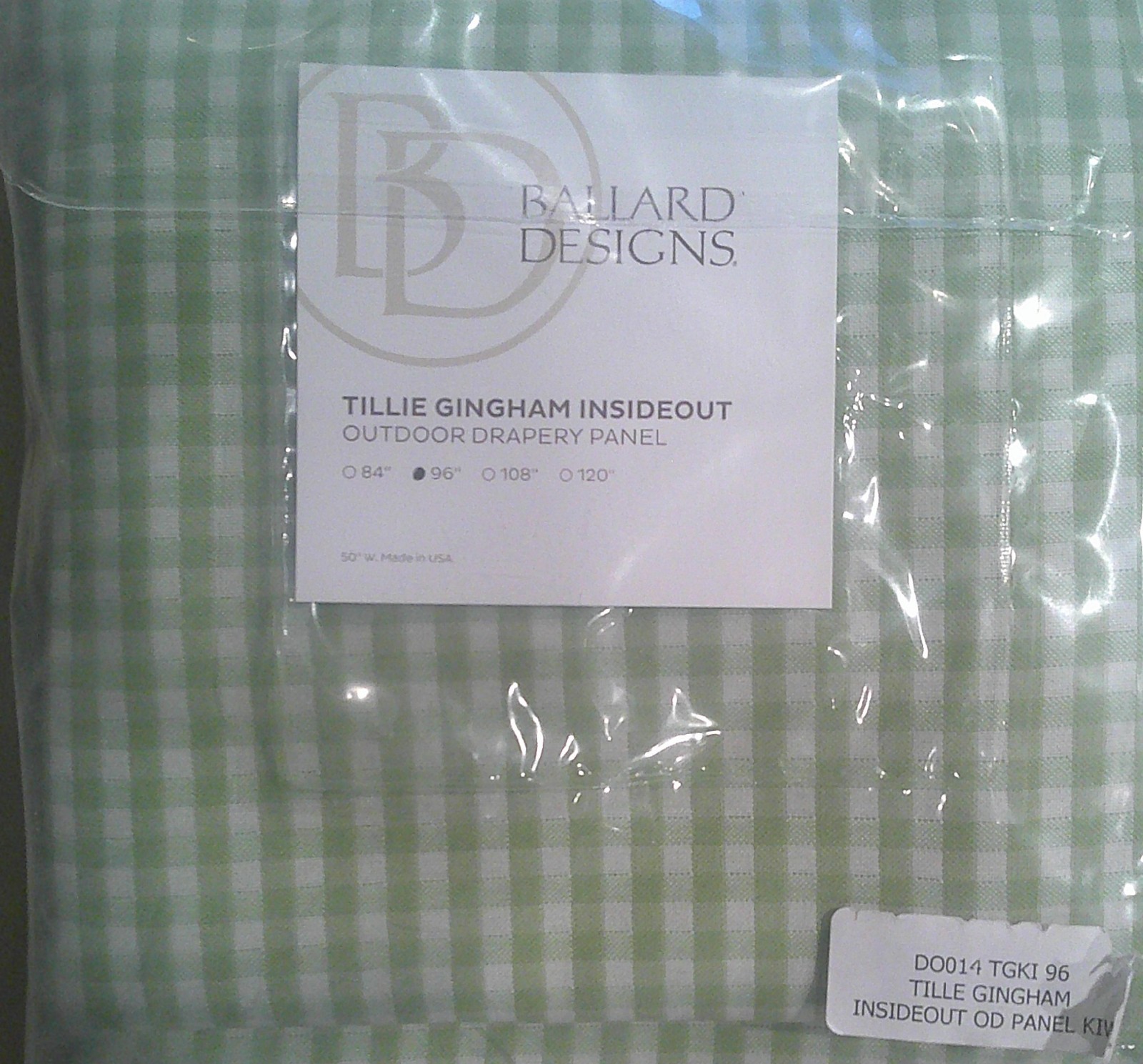 Ballard Designs OUTDOOR DRAPERY PANEL 50″w x 96″L Tillie Gingham Kiwi Green