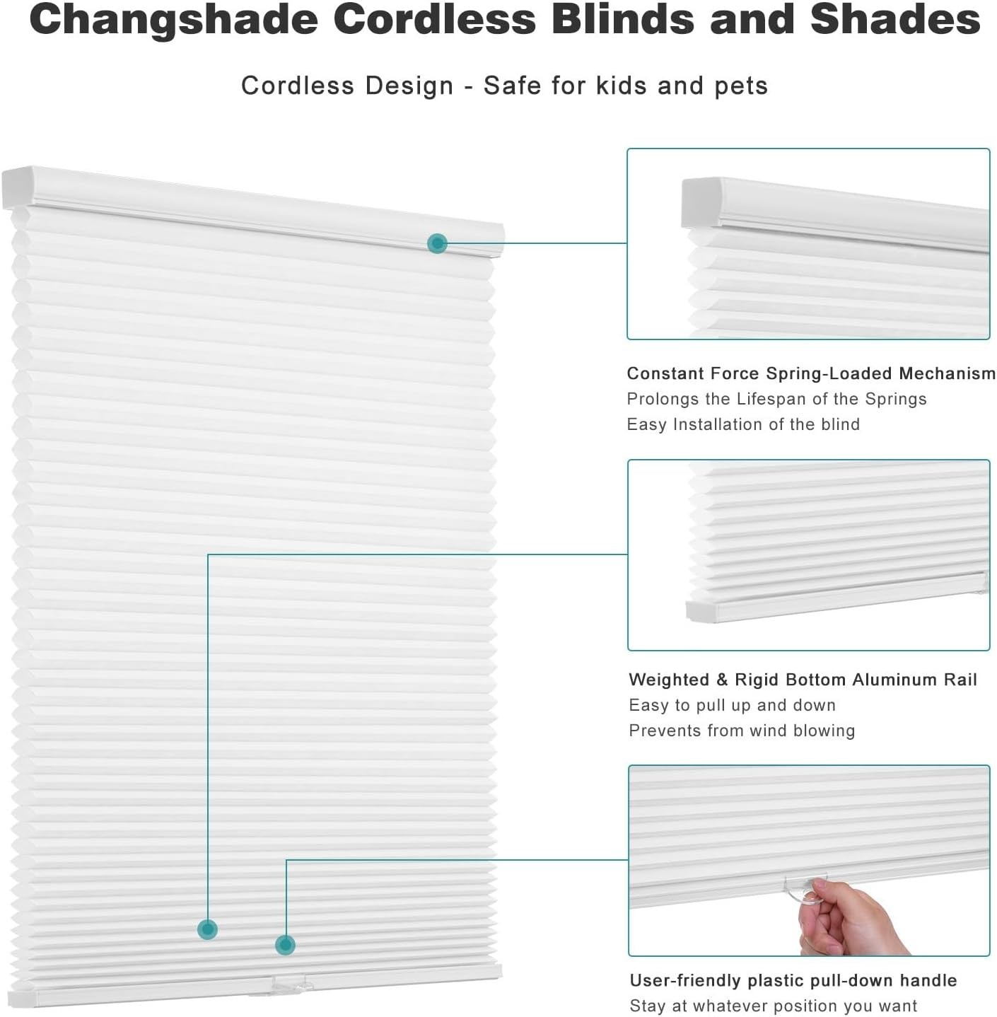 Cordless Cellular Shades,Blackout Honeycomb Shades for Windows,Pull Down Plea…