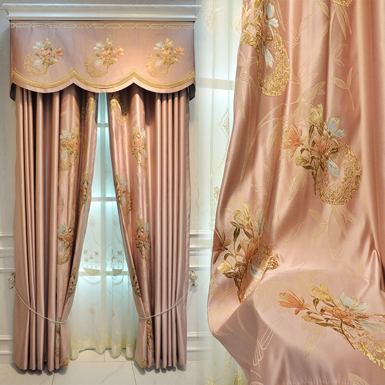 Custom pink high precision jacquard princess cloth curtain valance drape C1547