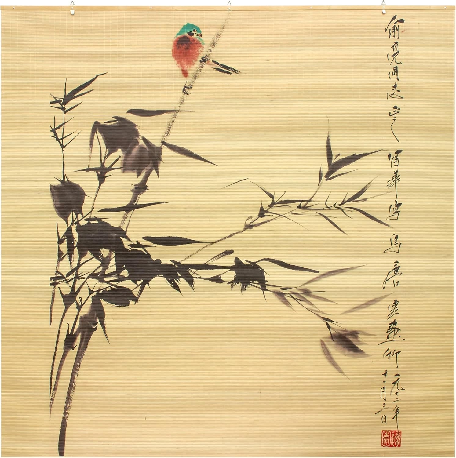 Red Lantern Bamboo Window Shade Blind – Nesting Birds 72″W x 72″H