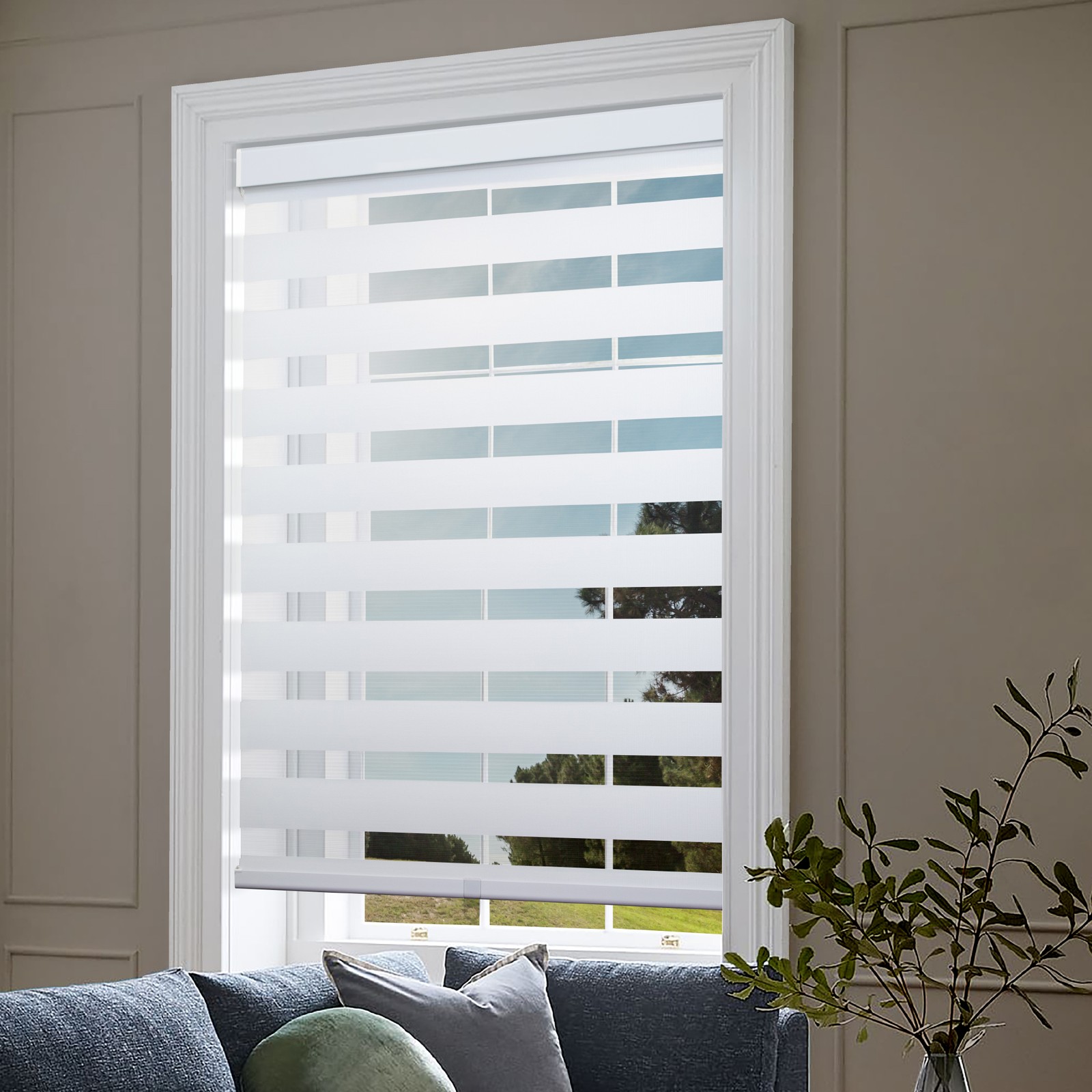 Dual Layer Cordless Fabric Cordless Roller Shades Window Blinds 30″W x 72″H
