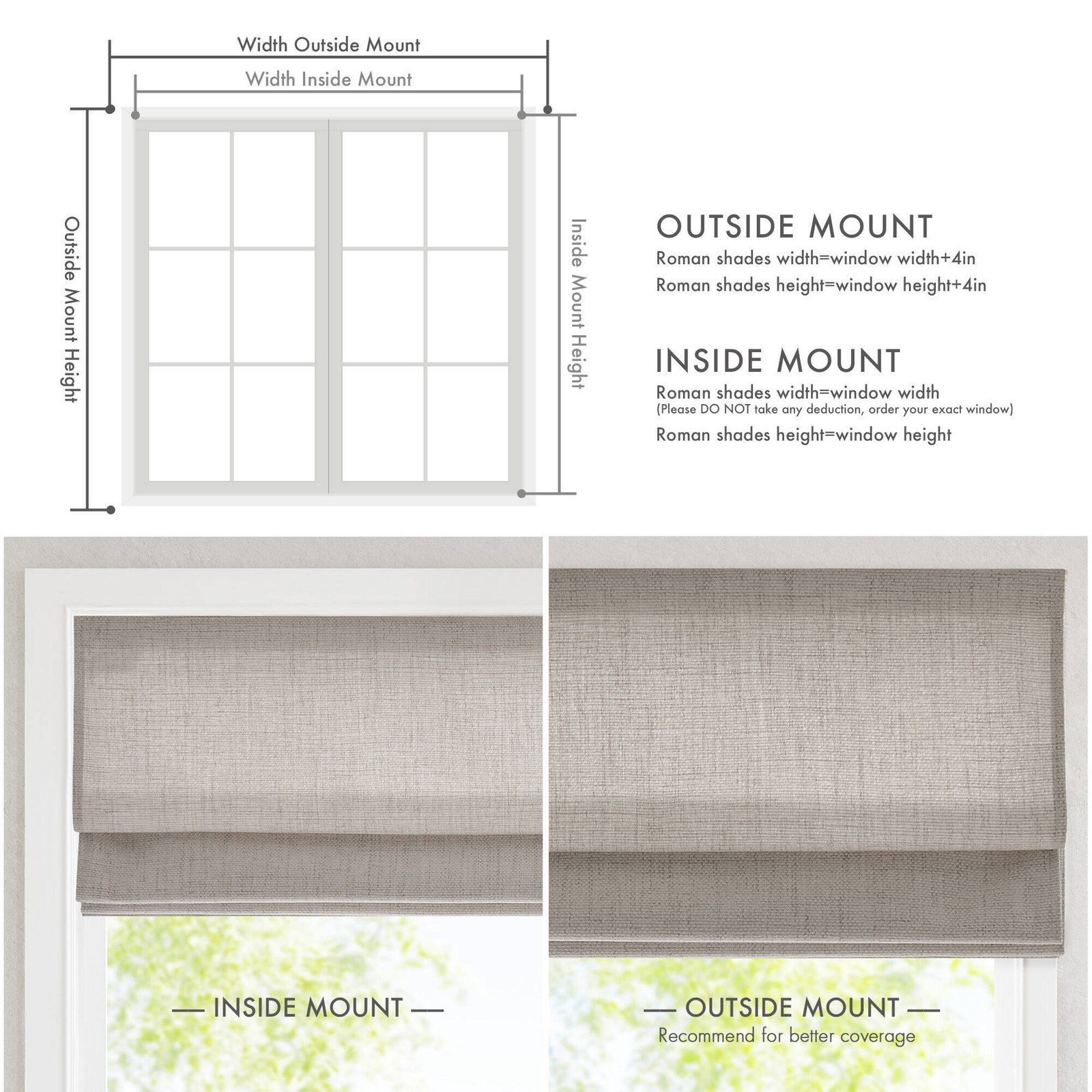 1 Piece 31×64″ Room Darkening Cordless Roman Shade,Grey