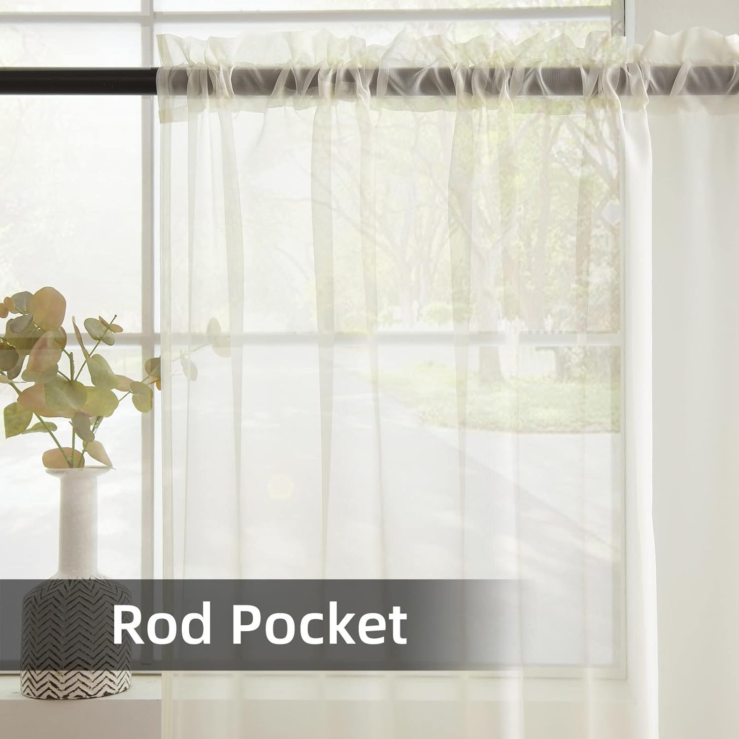 Solid Sheer Rod Pocket Curtain Voile Draperies 2 Panels White Beige Black Grey C