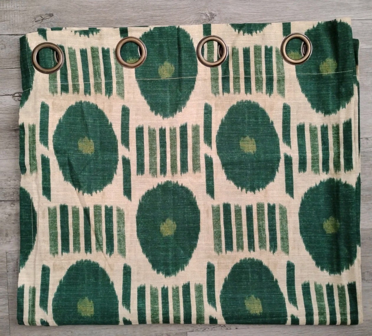World Market Ikat Dot Panel 100% Cotton Green Beige 50in x 84in (1 Panel)