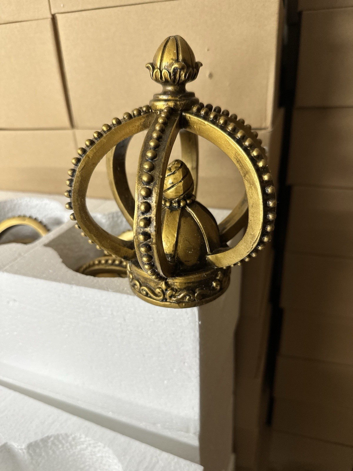 2x Wooden Drapery Curtain Rod Finials Fits 3” Rod – Screw On – Gold