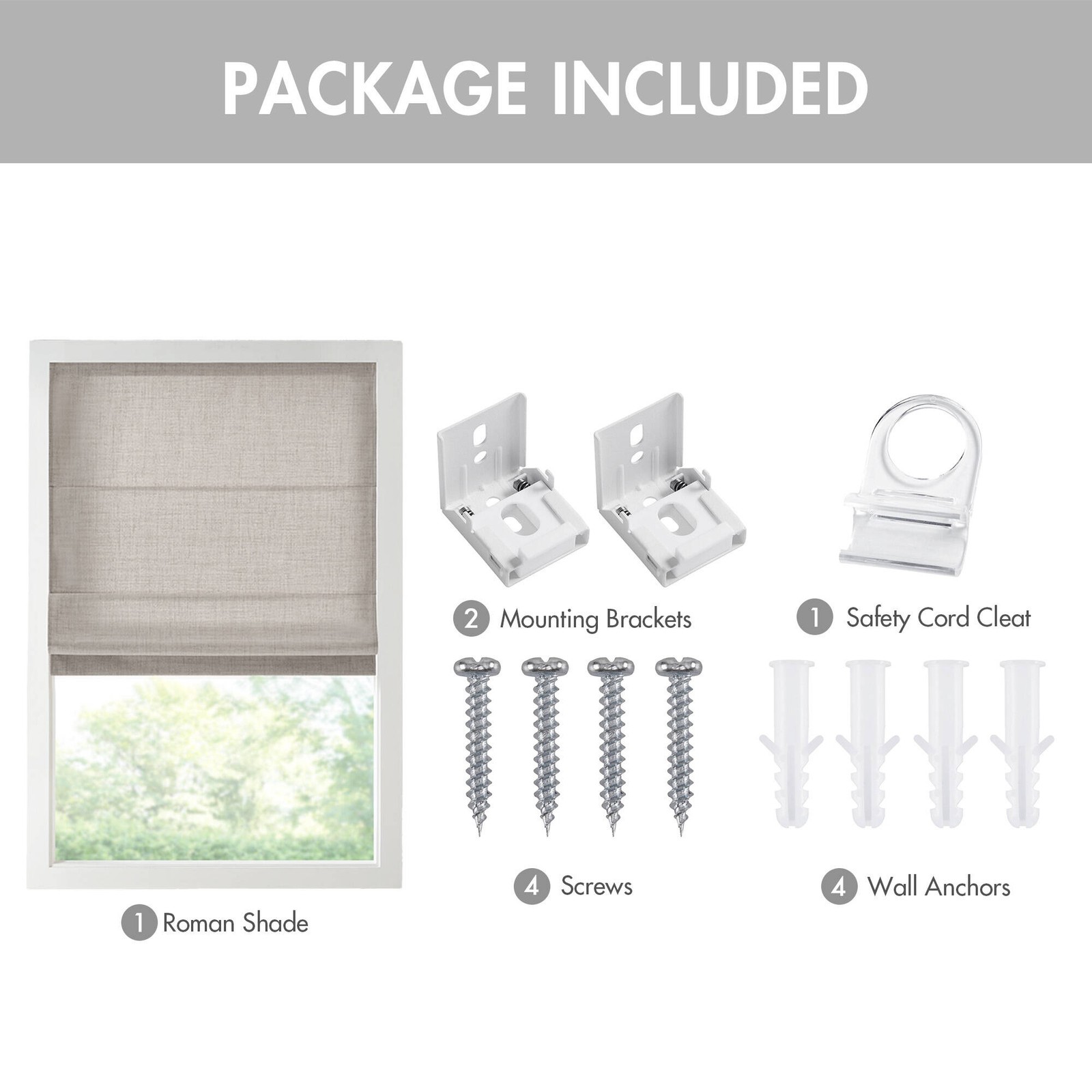1 Piece 31×64″ Room Darkening Cordless Roman Shade,Grey