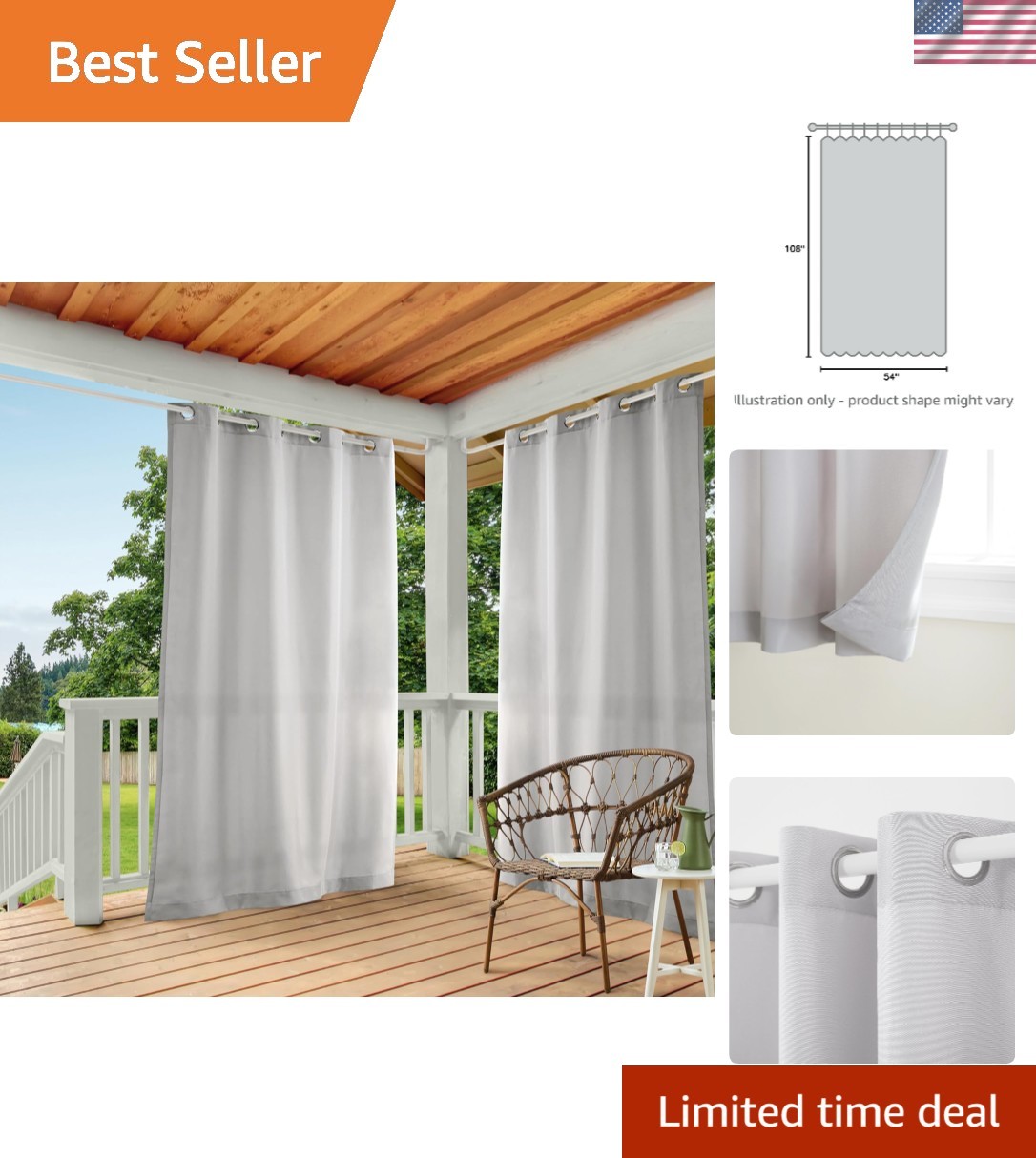 Luxury 2-Pack Light Filtering Curtains, 54″x108″, Water Resistant, Cloud Grey