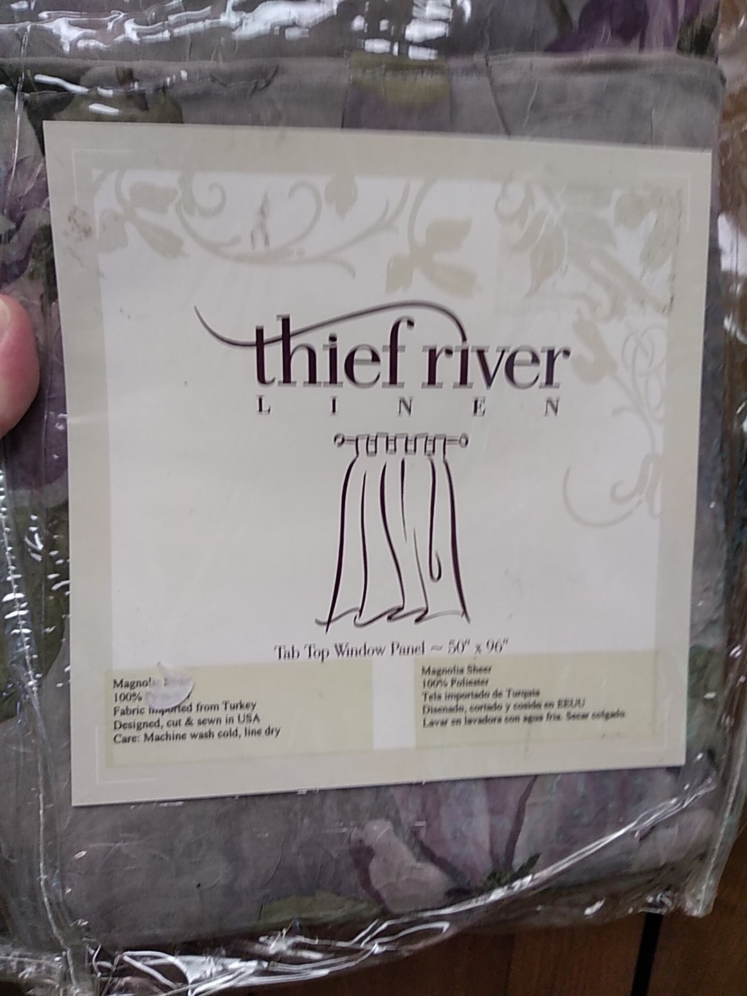 Curtain 50×96″ – NOS “Thief River Linen” Tab Top Window Panel Magnolia Sheer