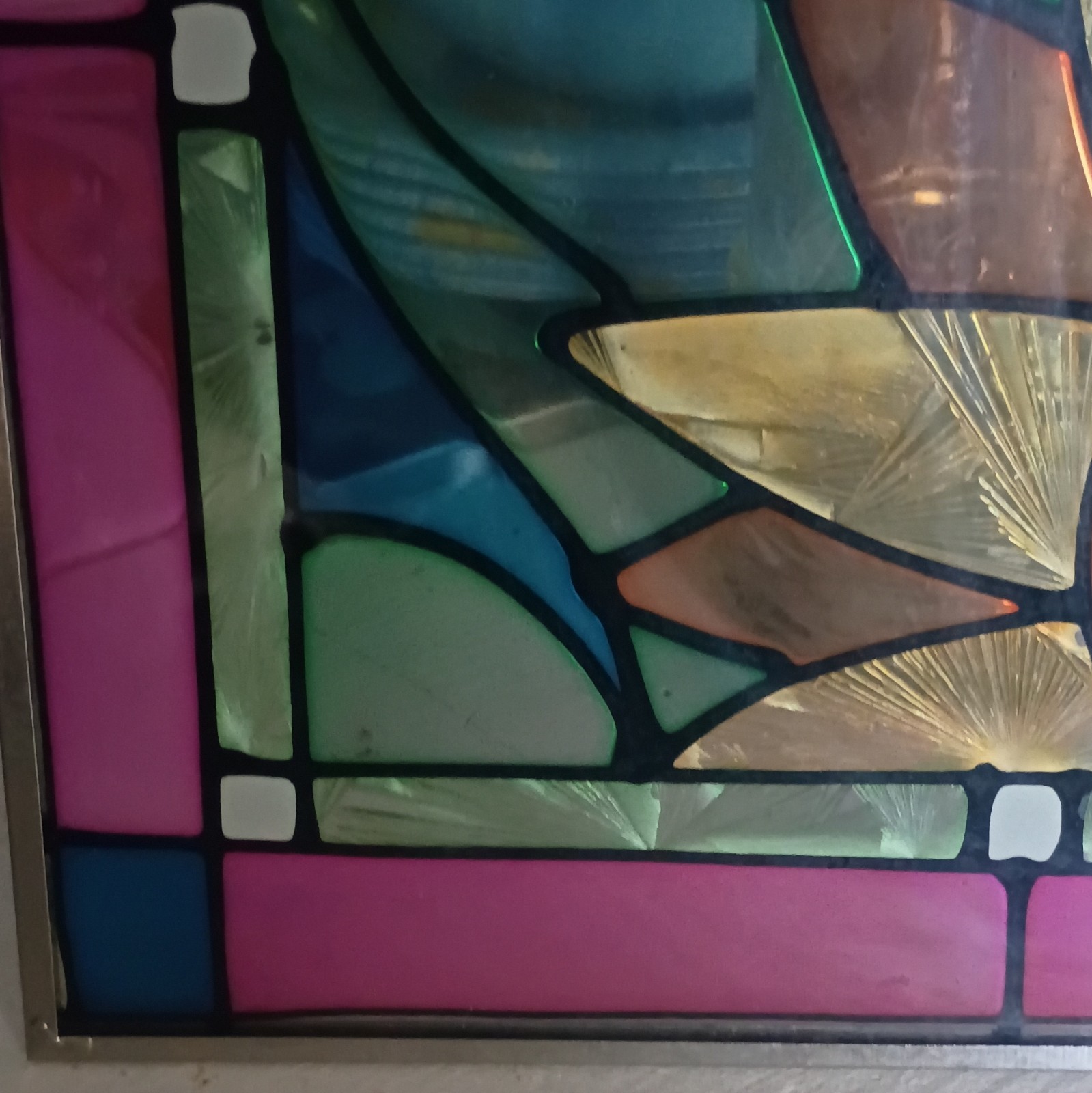 1970s Handmade Stained Glass Sunflower Floral Hanging Panel Multicolor
