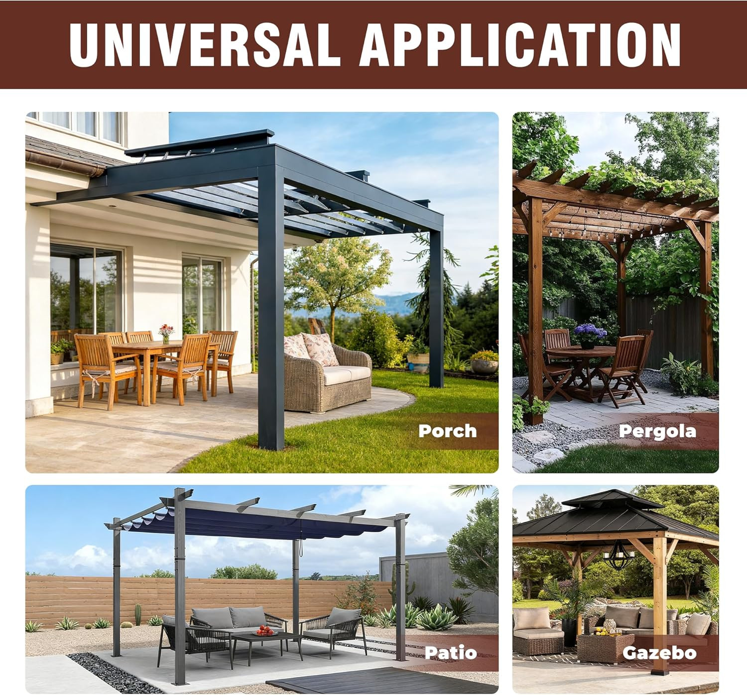 Set of 4 Outdoor Curtains for Patio Waterproof, Breathable Grommet Privacy Panel