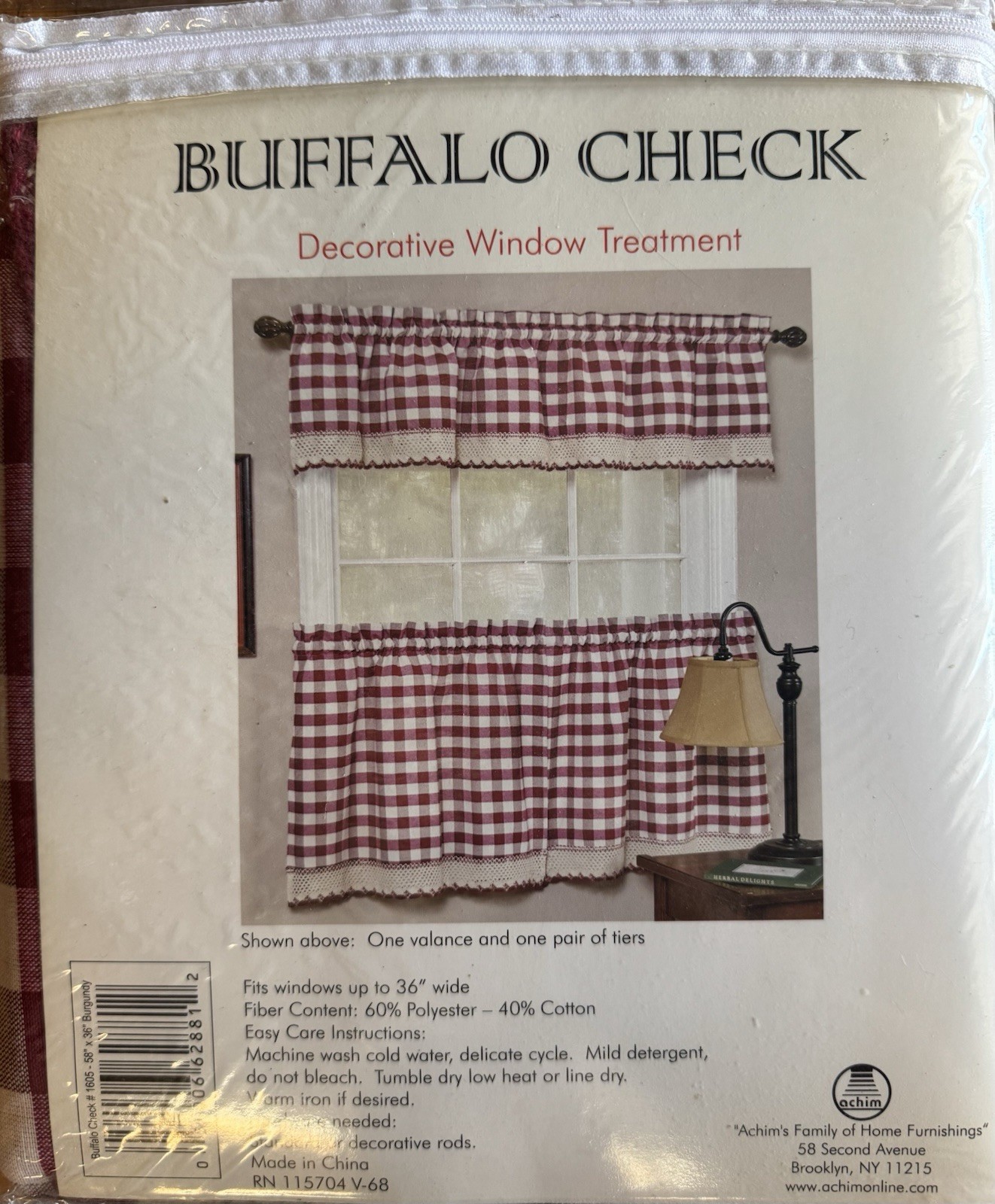 Achim’s Decorative Window Treatment Buffalo Check 1605 Burgundy/Ivory Tier Pair