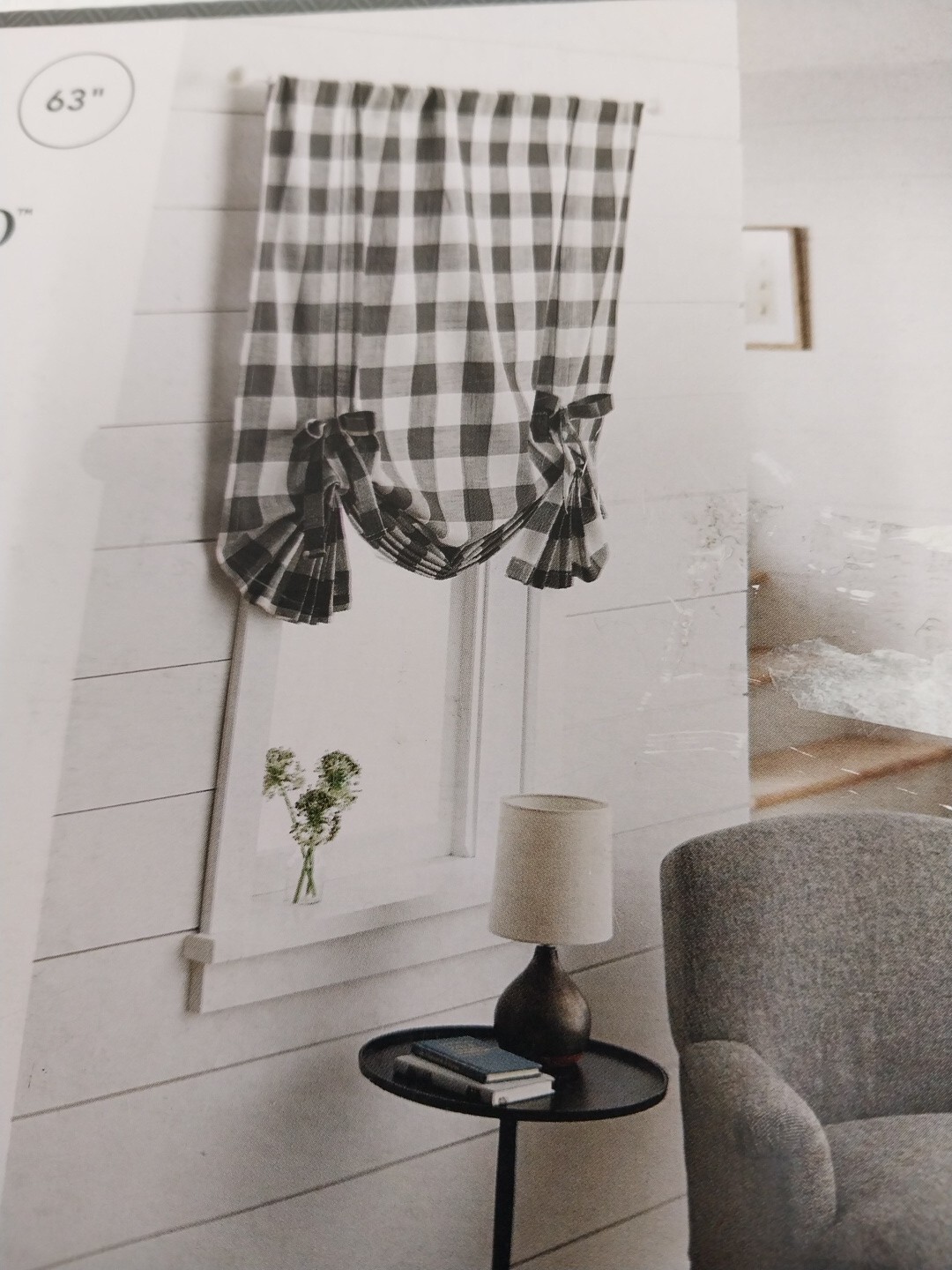 Threshold Light- Filtering Ballon Shade Curtain 63in x 42in Gray Checkered