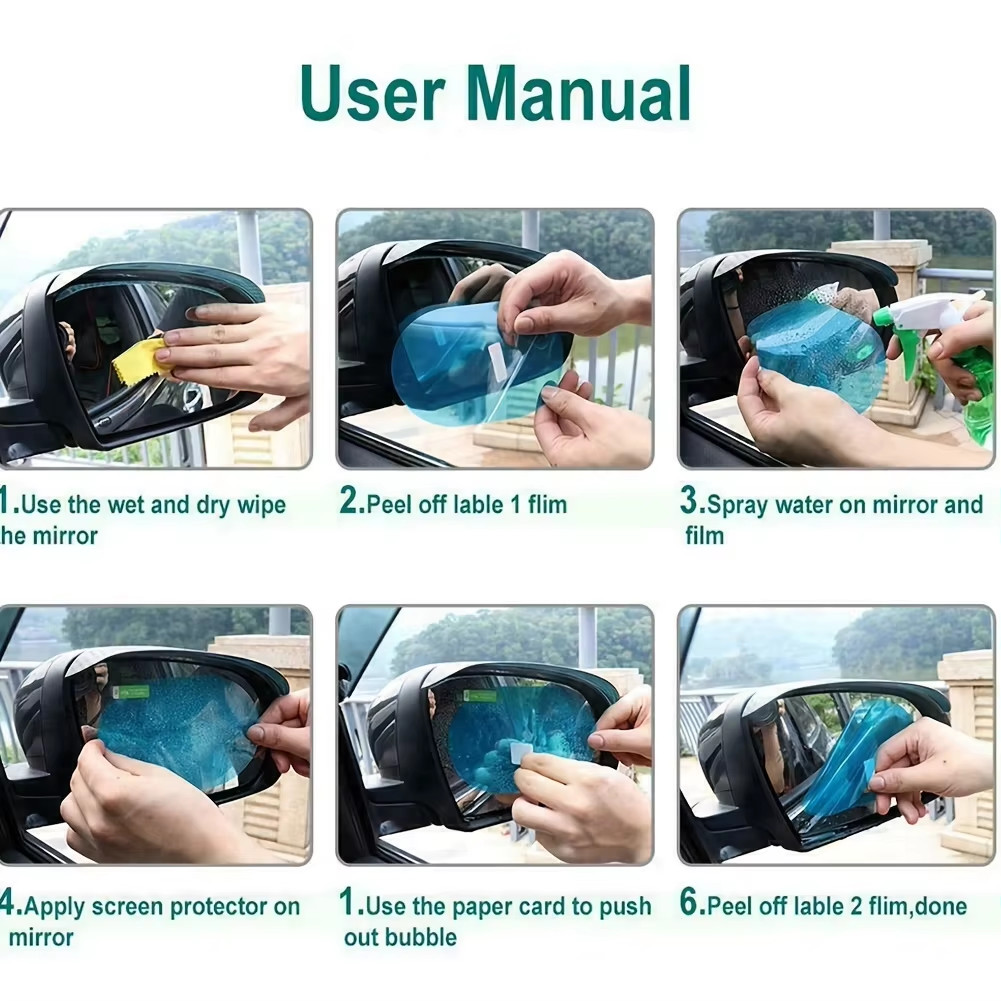 Car Rearview Protective Side Windows Sticker Anti Fog Waterproof Mirror Film 2PC