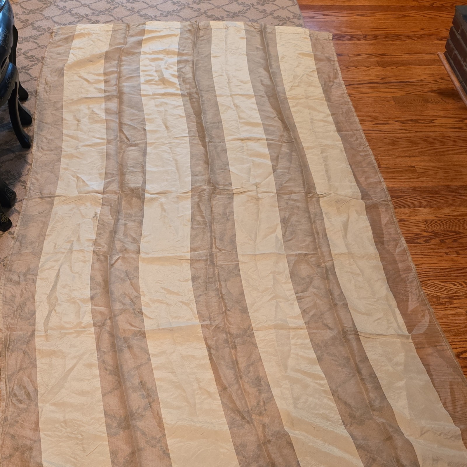 Restoration Hardware 100% Silk Beige/Taupe Striped Curtain Panel 50 x 90