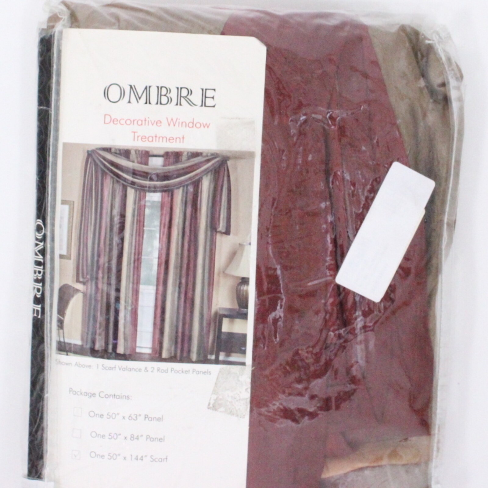 Achim Ombre Scarf Curtain 50″x144″ Burgundy Light Filtering Pelmet Set
