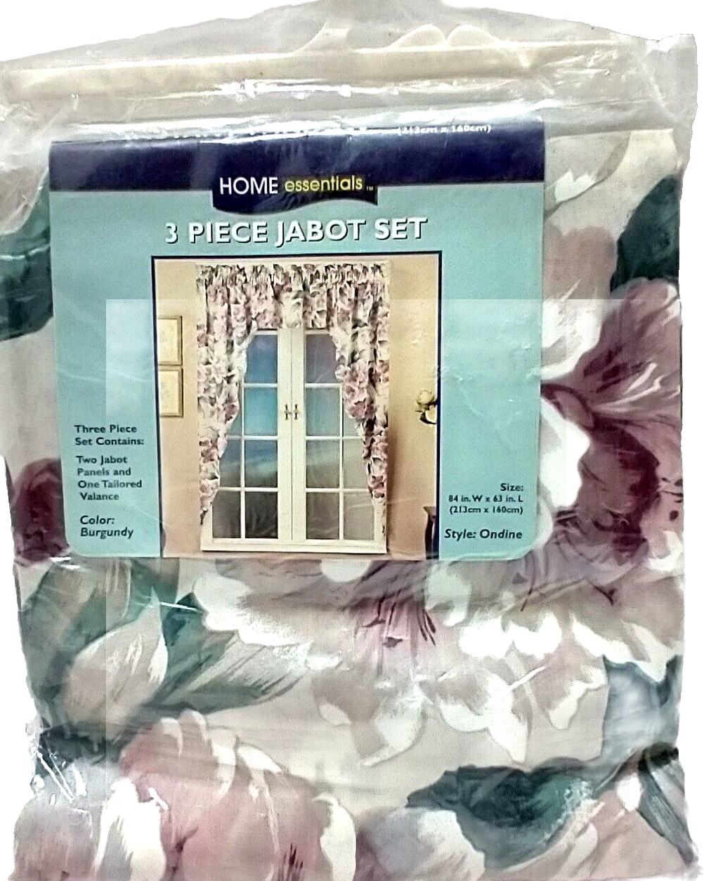Window Treatment NEW Vintage 80s 3-Piece Jabot & Valence 84″ x 63″ Burgundy NOS