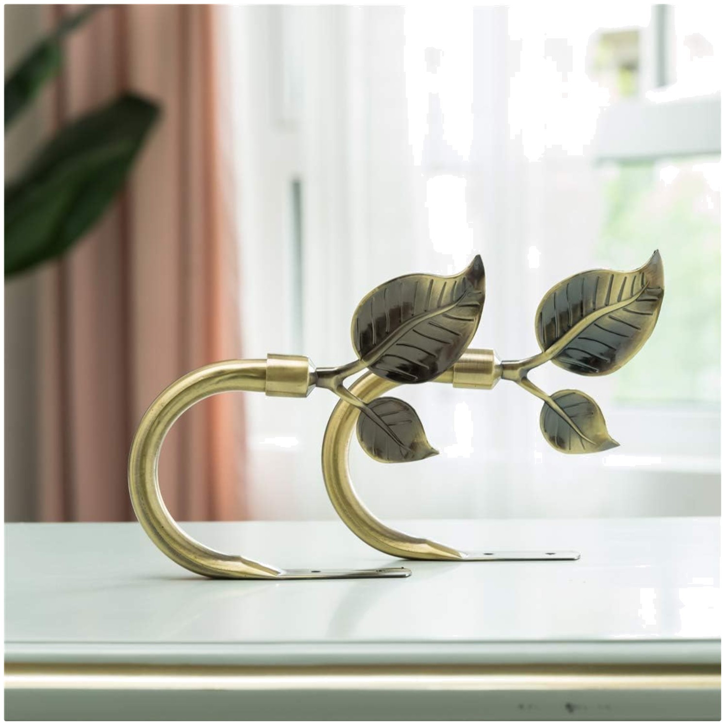 Nature-Inspired Leaf Curtain Holdbacks, Antique Brass