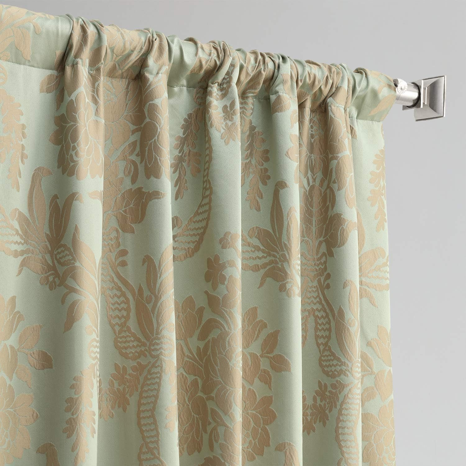 Jade & Gold Designer Damask Faux Silk Room Darkening Curtain 50×96 Inches