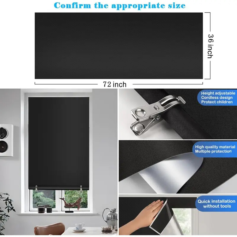 100% Blackout Roller Shades, No Drill No Tools Cordless Window Blackout Blinds