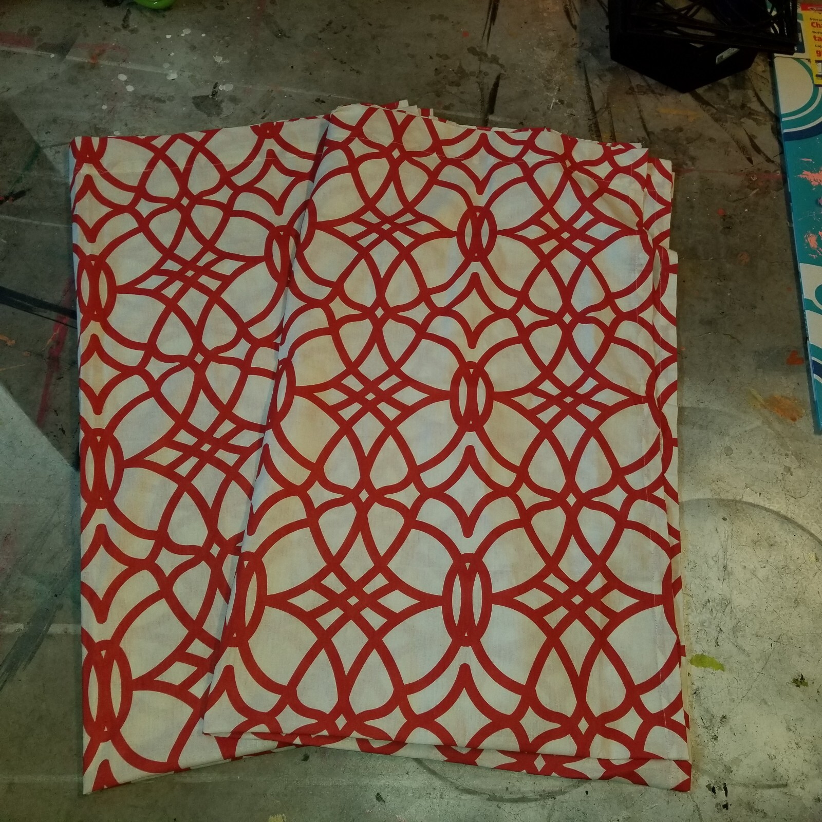 Unbranded Red-Orange/White Lattice Drape Panels 48″ X 84″ – 2 Panels