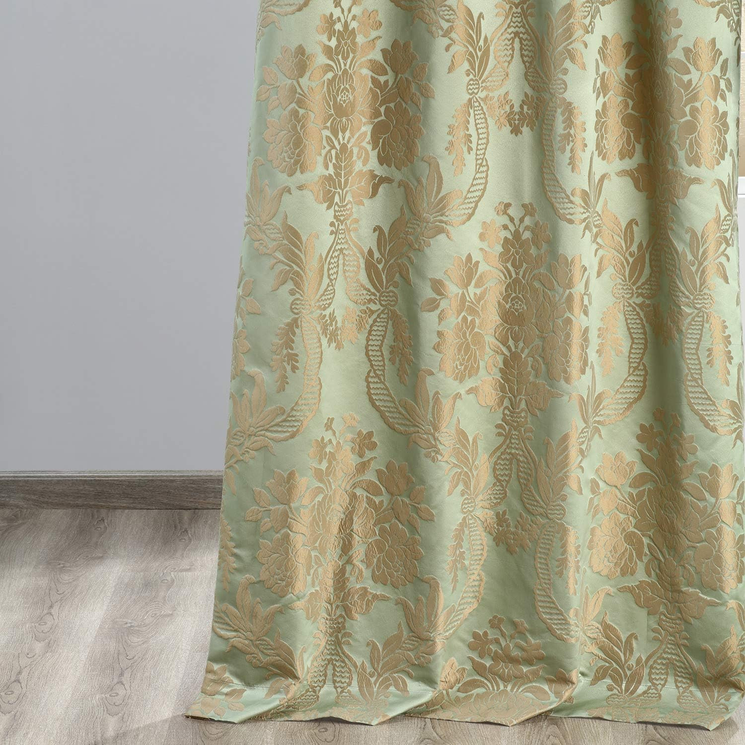Jade & Gold Designer Damask Faux Silk Room Darkening Curtain 50×96 Inches