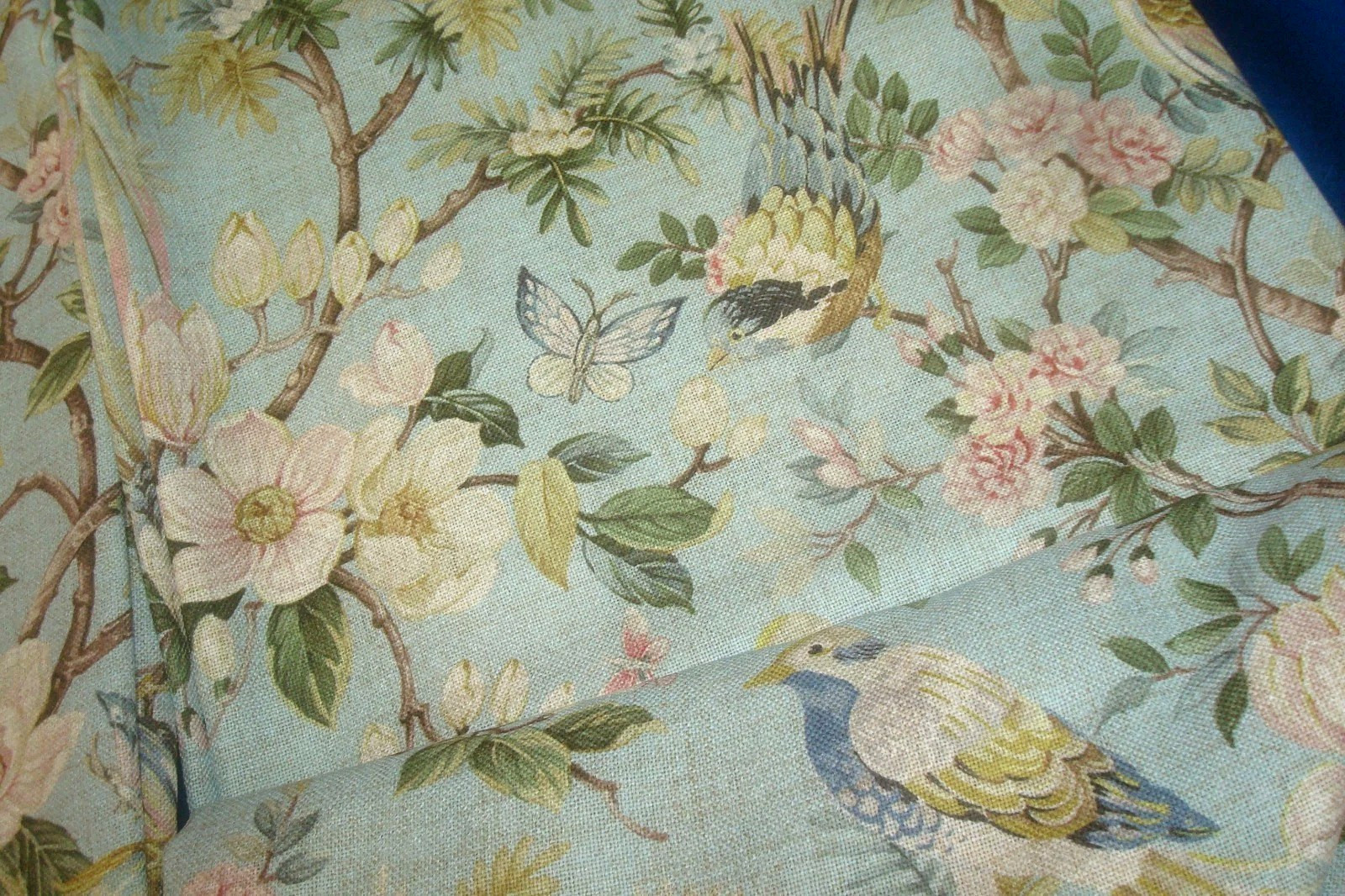 NWT Envogue 2 pc Window Curtains Dogwood Floral w/ Birds Aqua ea 37″ x 96″ lg
