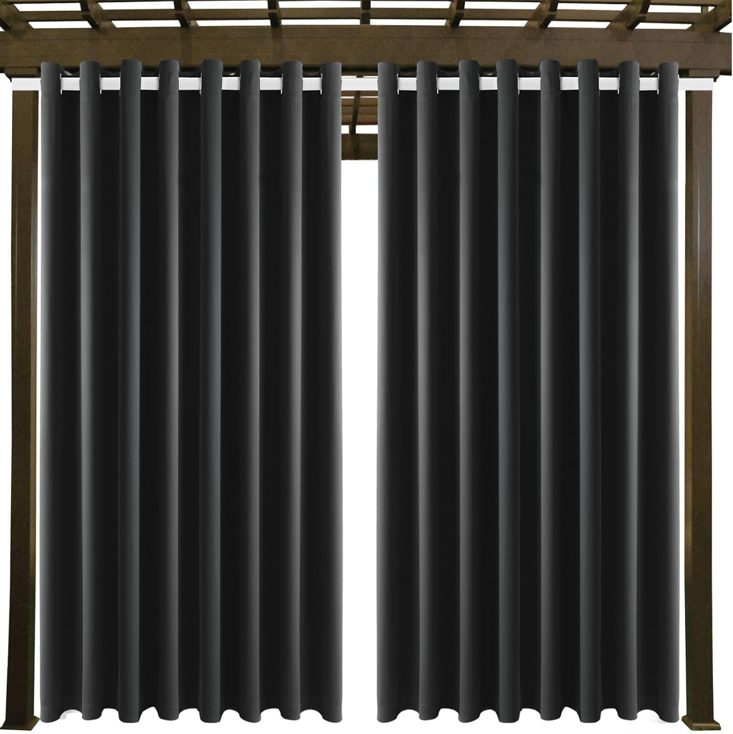 Waterproof Dark Gray Outdoor Curtains W105 x L84 – 2 Panels, Grommet Top