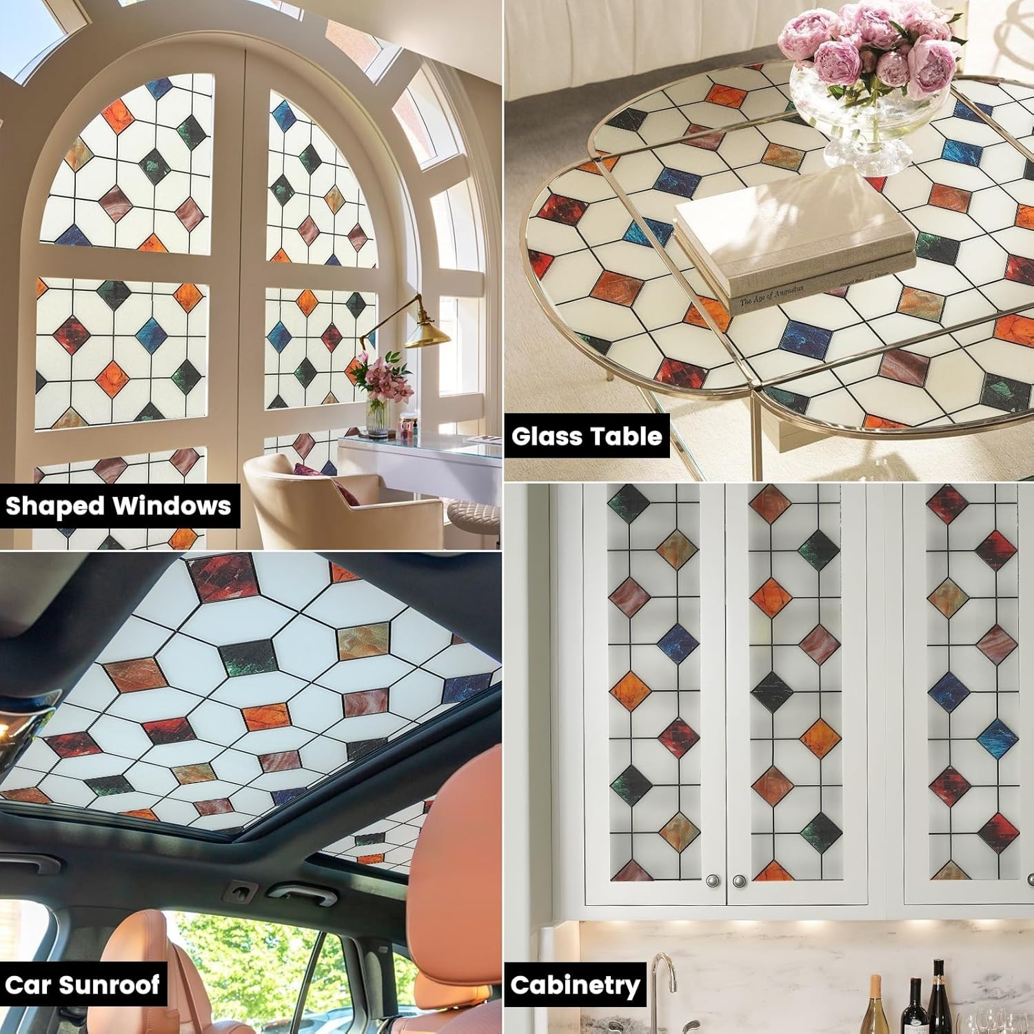 Stylish Geometric Window Clings, Easy Static Cling Installation, 17.7in x 78.7in