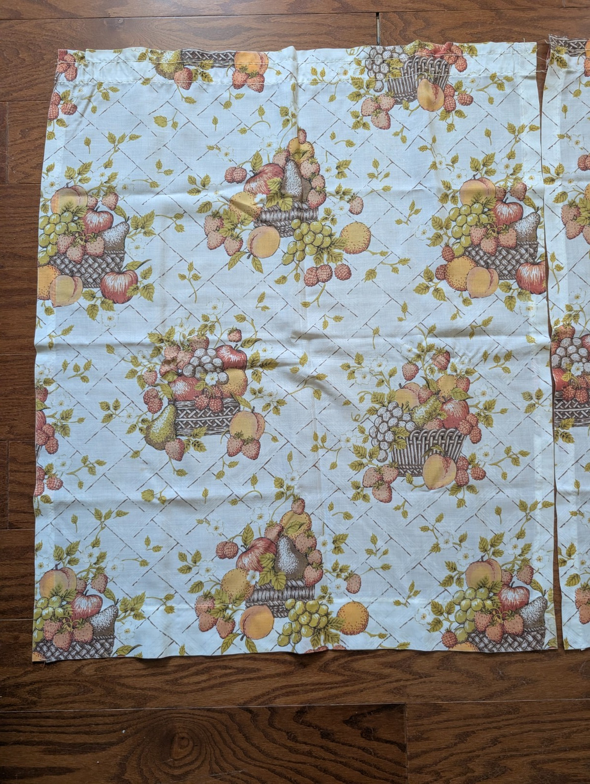 Vintage 1960’s Cafe Curtain Panels Checkered Fruit Basket Kitschy Cottage