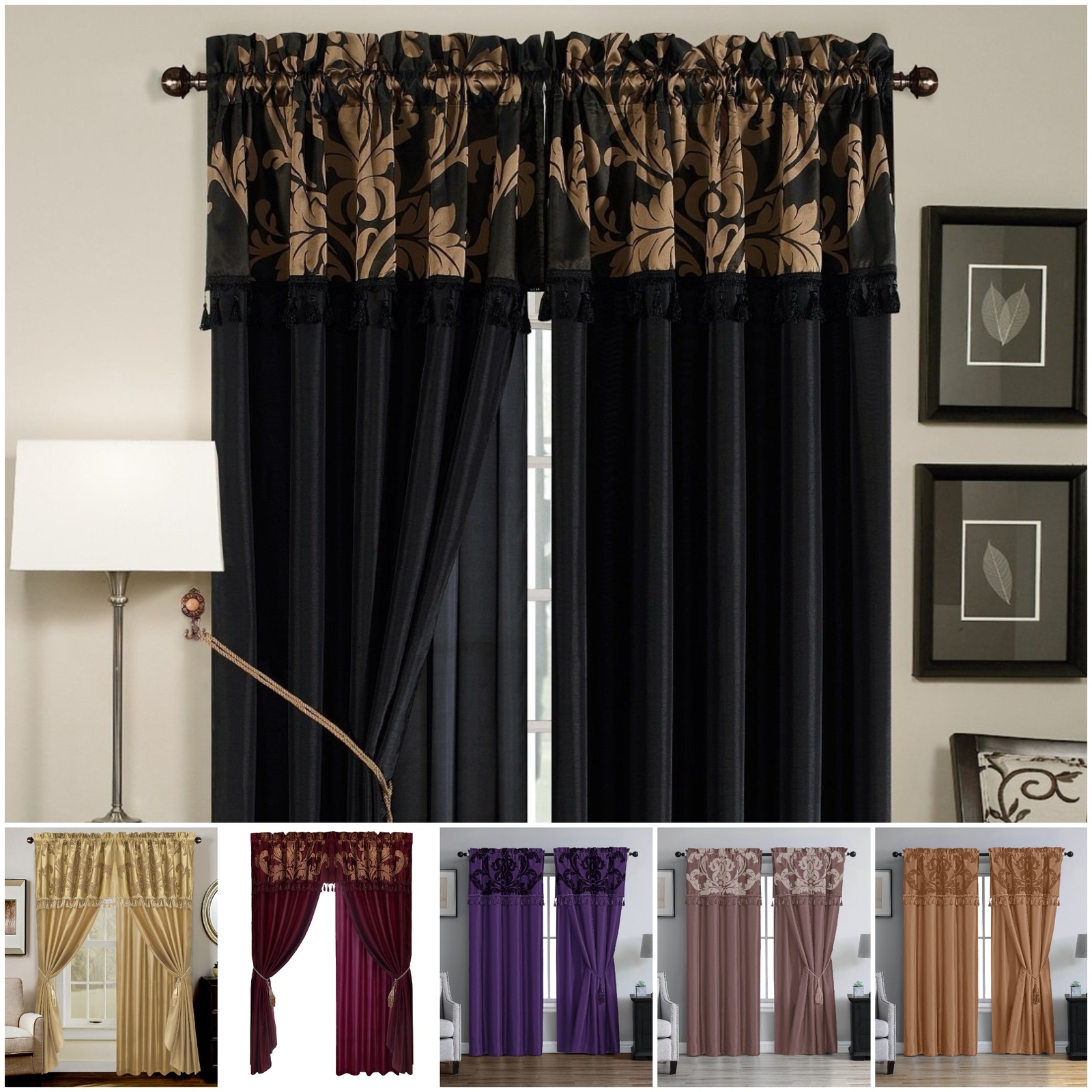 Chezmoi Collection Royale 4-piece Floral Jacquard Window Curtain Drape Set