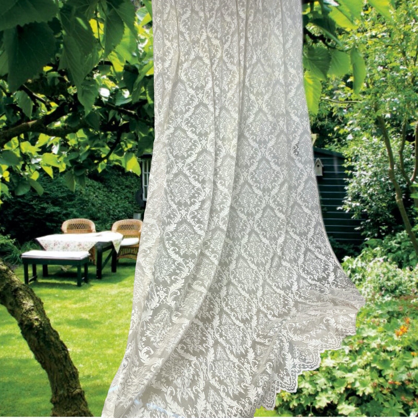Damask Lace Window Curtain Vintage Lace French Tull Shabby Chic Lace Curtains
