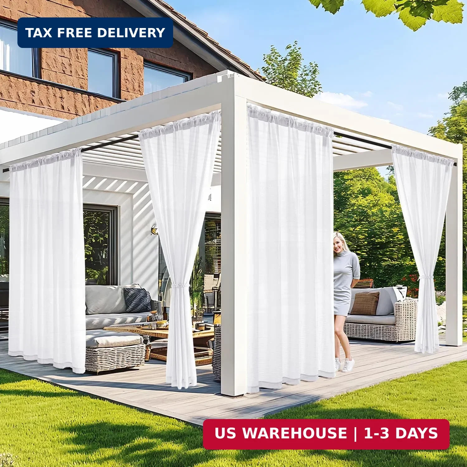 MIULEE White Privacy Outdoor Curtains Waterproof Non-See-Through Semi Sheer 2 Pa