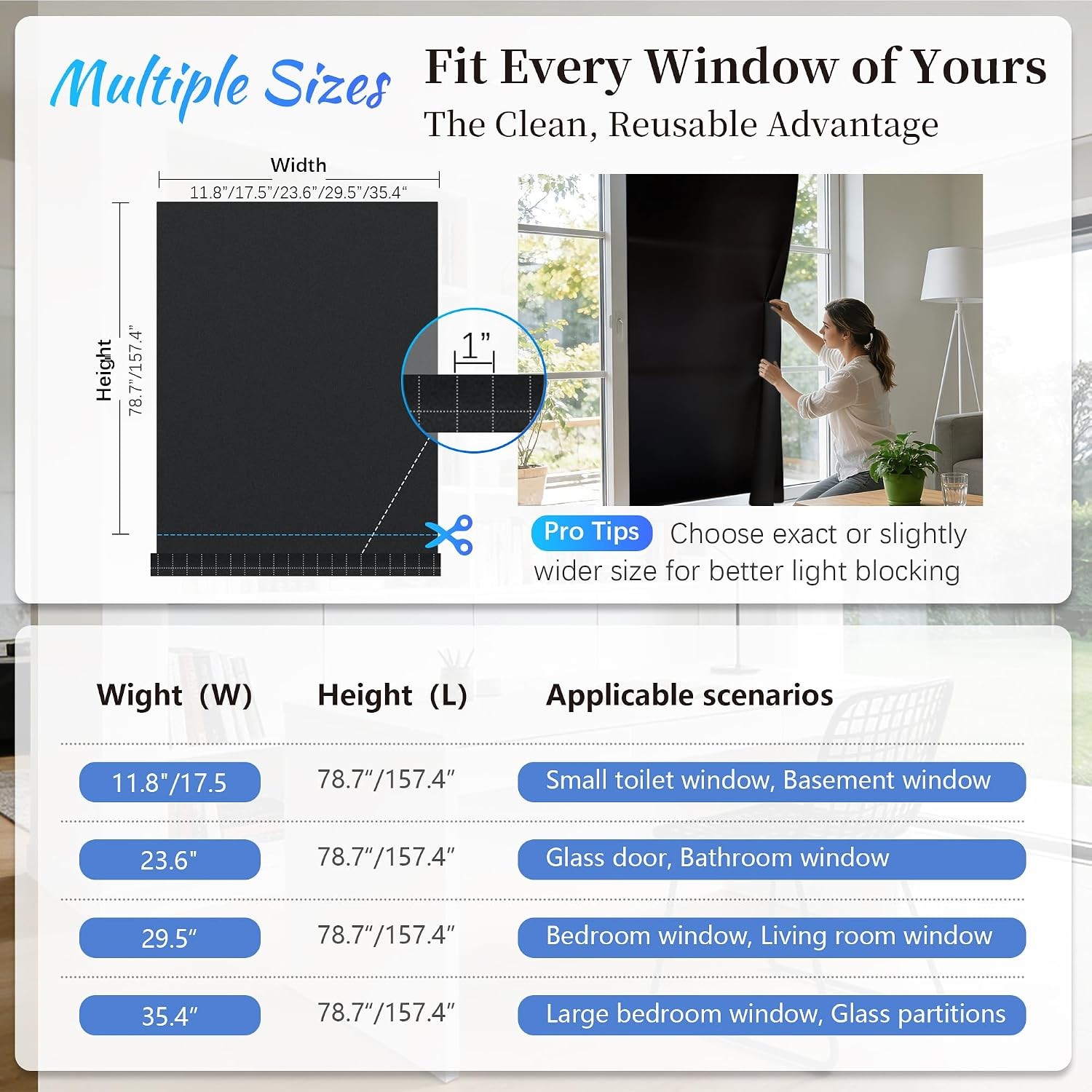 Blackout Window Privacy Film 100% Light Blocking UV Protection, Removable