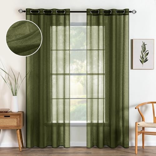 2 Panels Semi Sheer Window Curtains 54″W x 84″L (Pack of 2) Olive Green