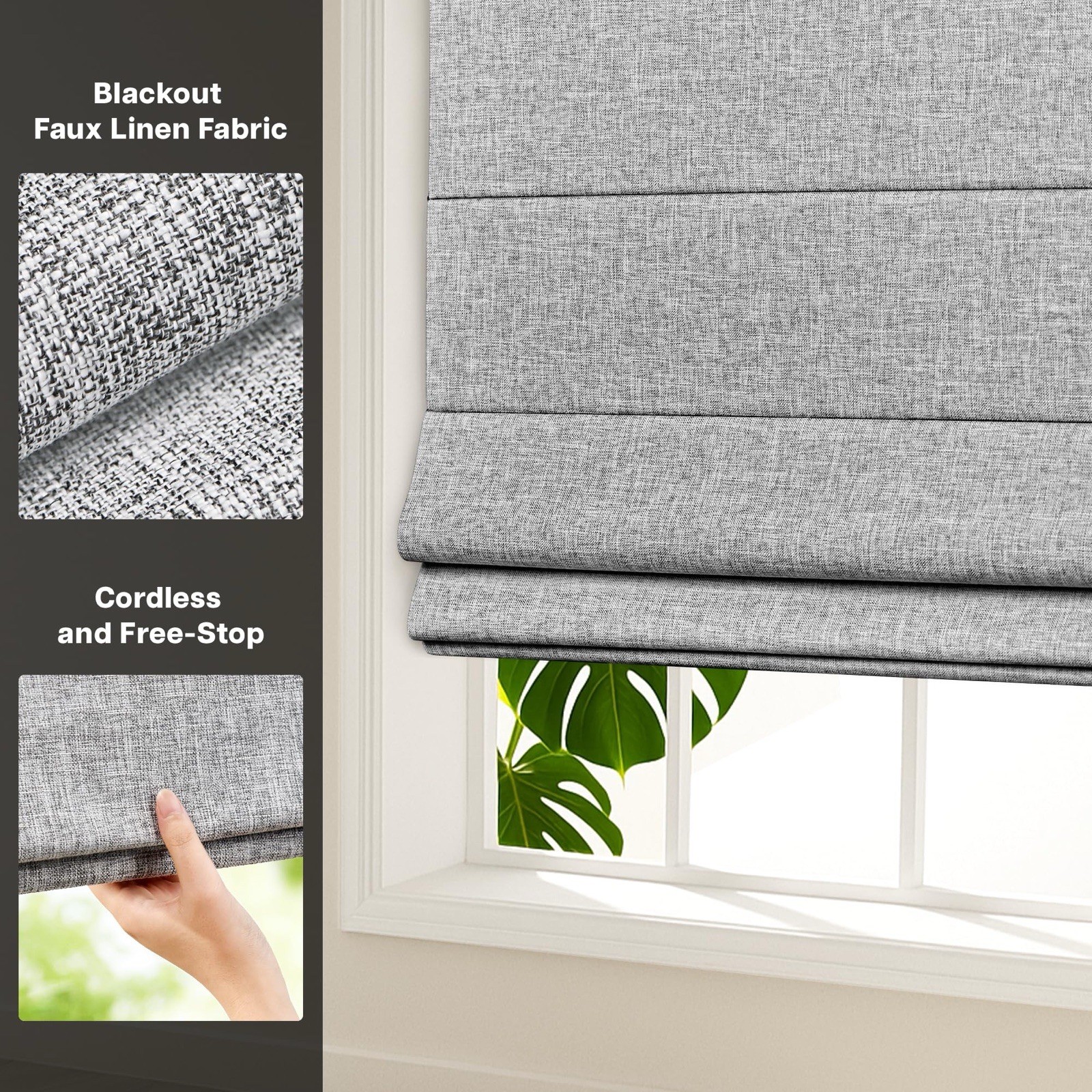 LazBlinds Cordless Roman Shades – No Drill Easy Install Window Blinds 21”x60”