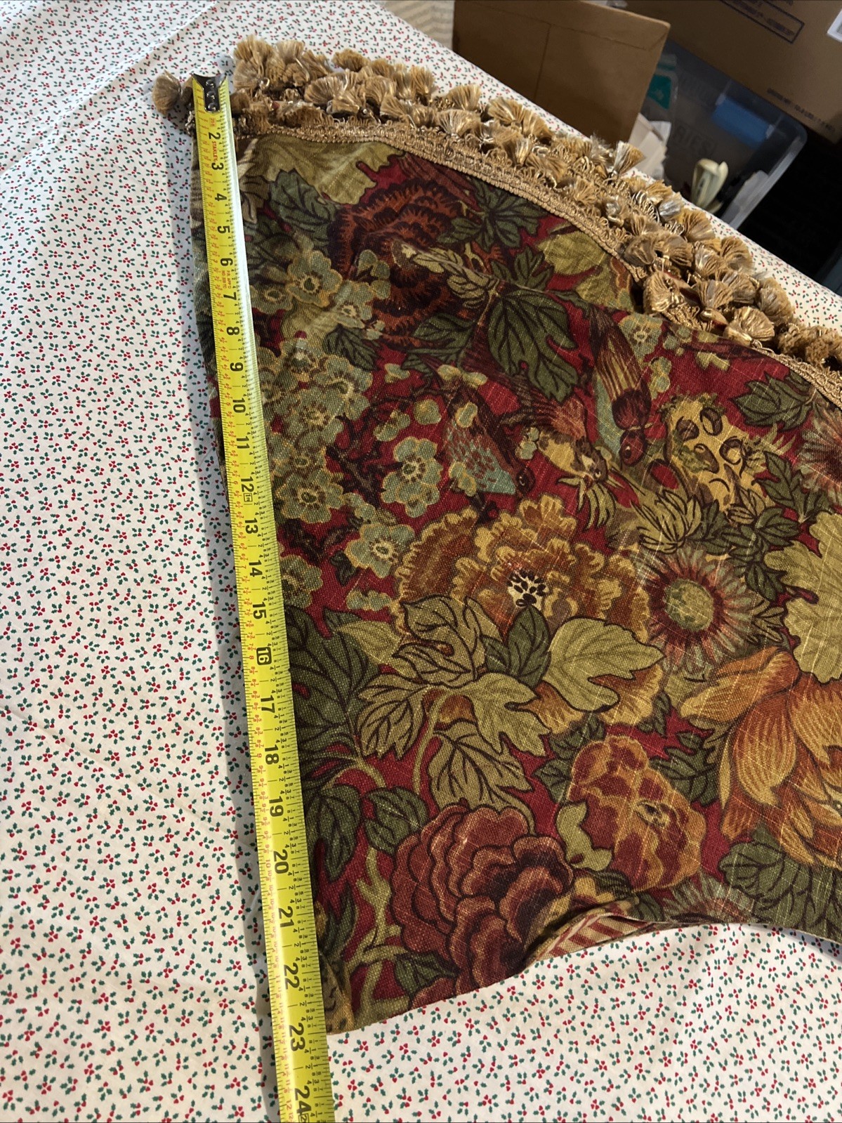 Vintage Custom Scalloped Floral Tapestry Valances Set of 2 w/ 2-Tone Fringe 130”