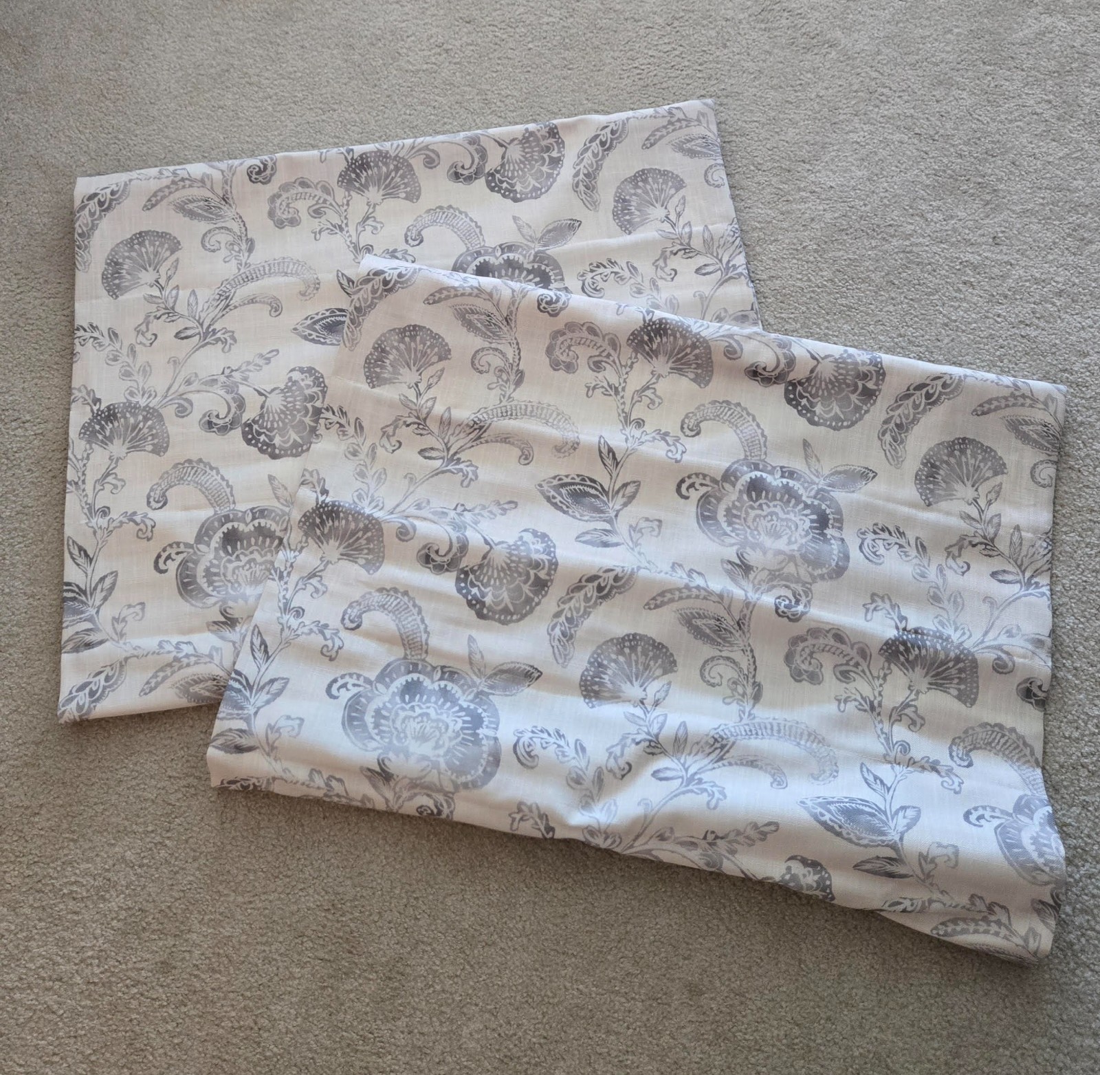 ROMAN WINDOW SHADES in CREAM WITH LIGHT GRAY FLORAL PATTERN-LOT OF 2-34.5W x 58L