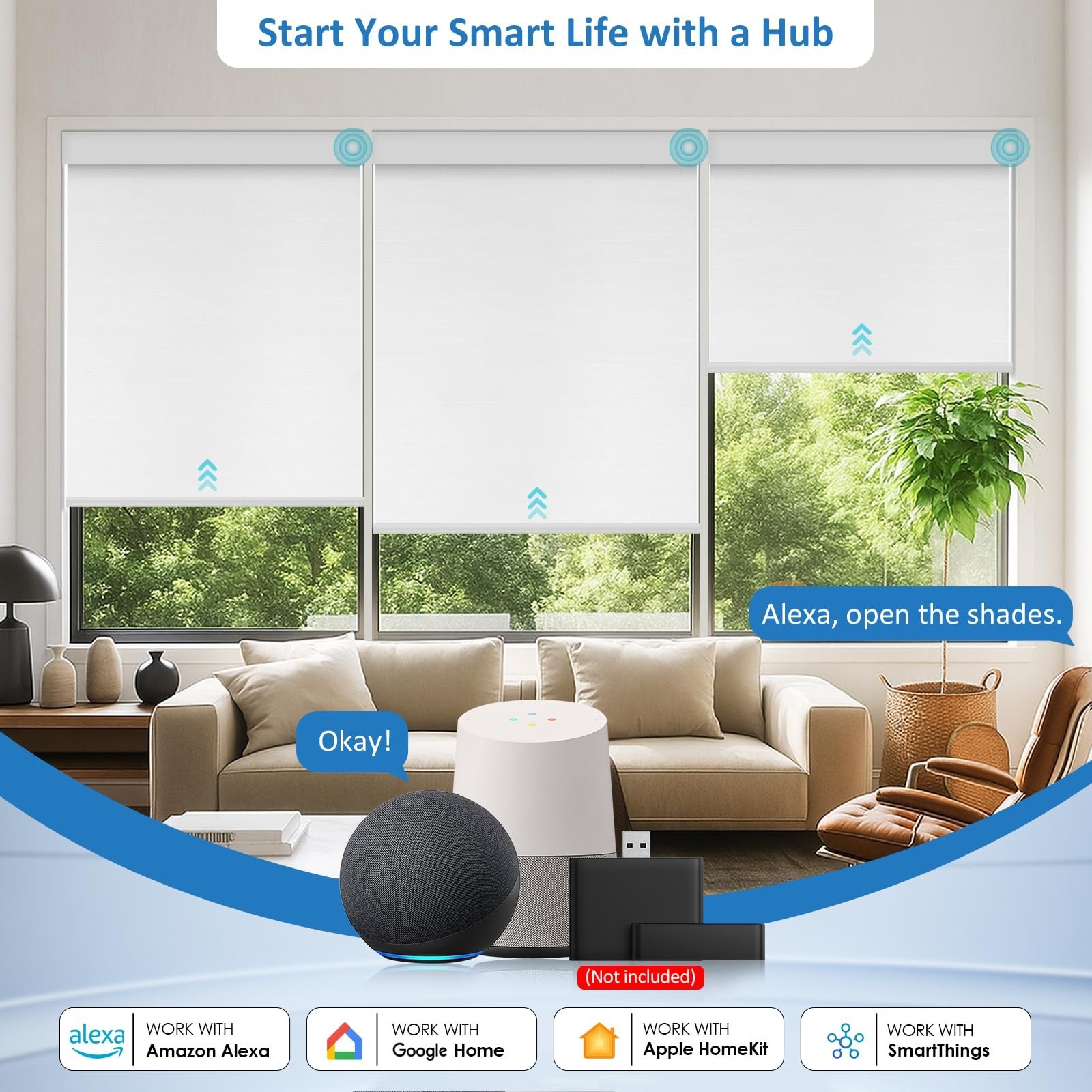 MANSNIX Smart Motorized Blinds Remote Control Cordless Blackout White 33.5 x 72