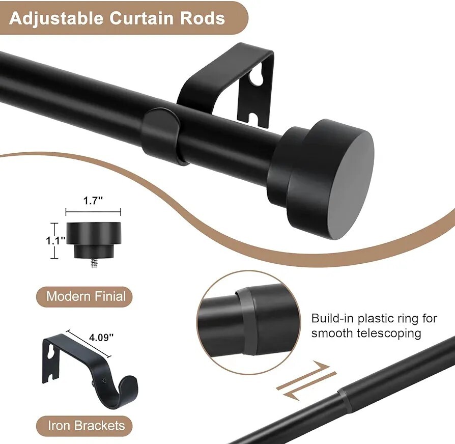 Byondeth Window Curtain Rods Model No. WCR48B for Windows Up To 48 Inches