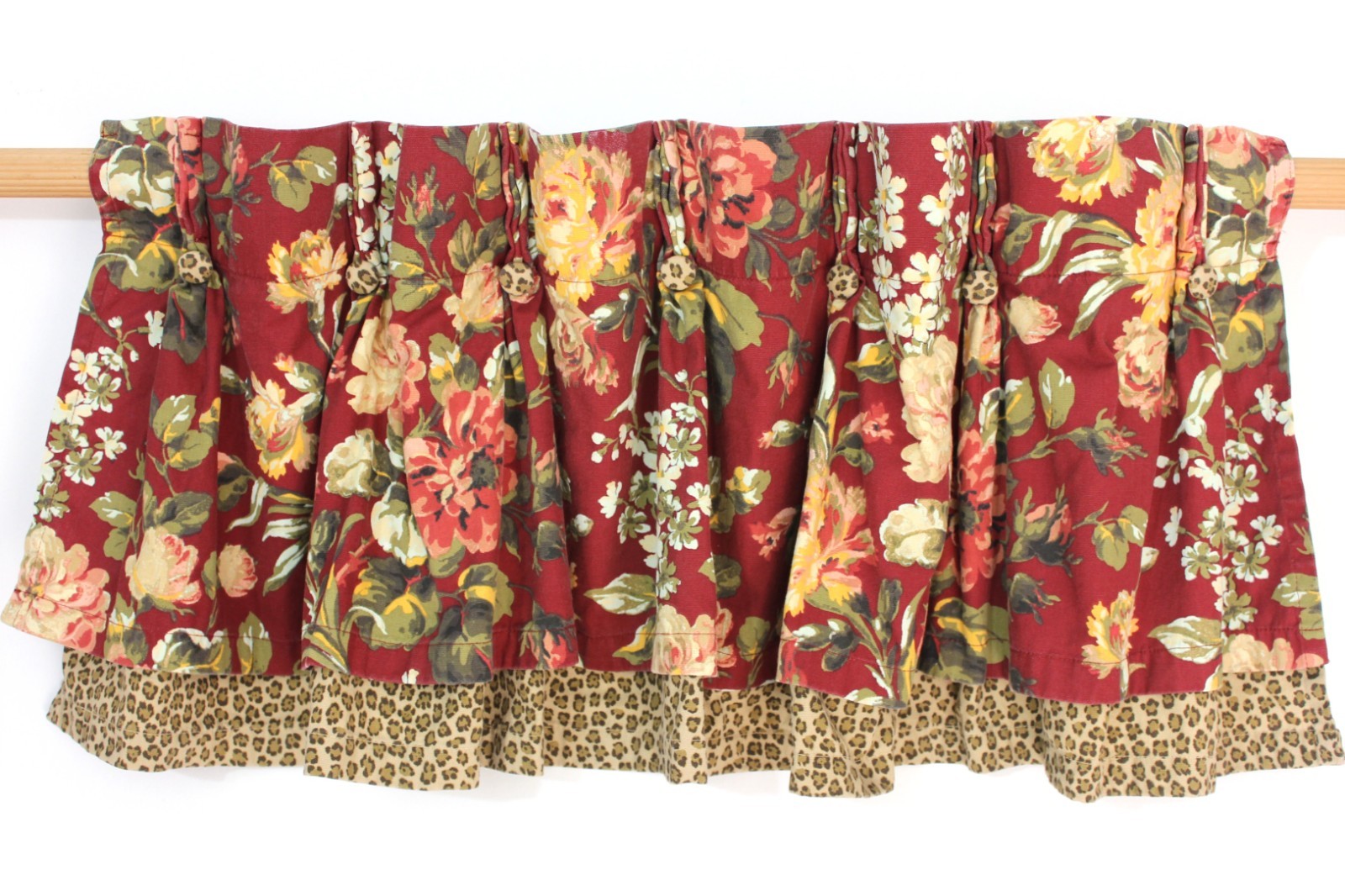 American Living Layered Floral Leopard Valance 48×18 Pinch Pleat Back Tab Cotton