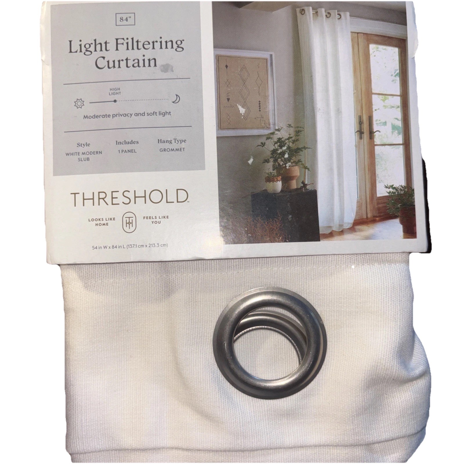 Threshold Light Filtering Curtain Panel White Modern Slub 54×84 Grommet New